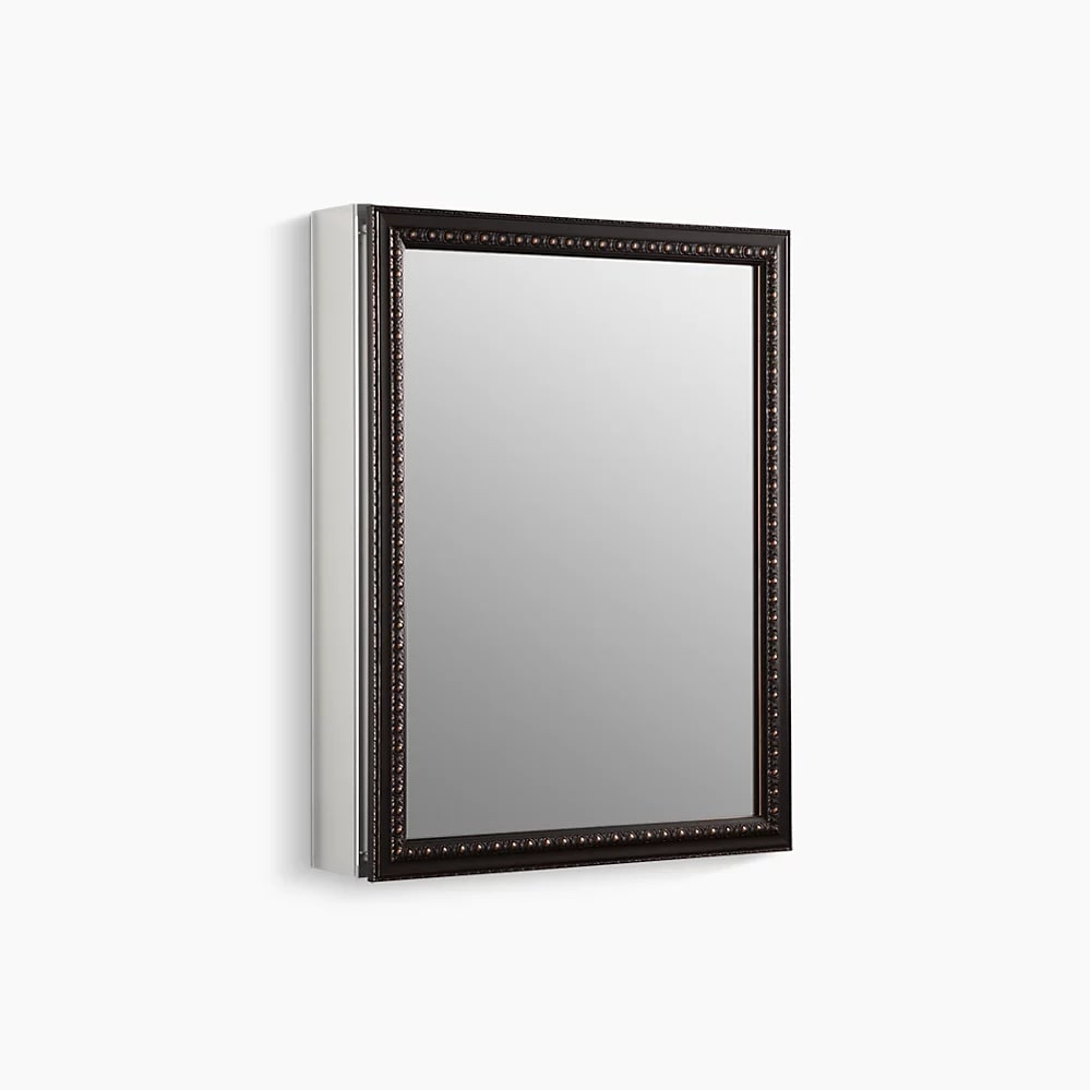 20" W x 26" H aluminum single-door medicine cabinet with oil-rubbed bronze framed mirror door