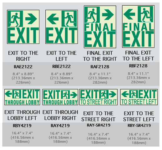 Aluminum Base Series - Wall Mounted Photoluminescent Path Marking Door Signs