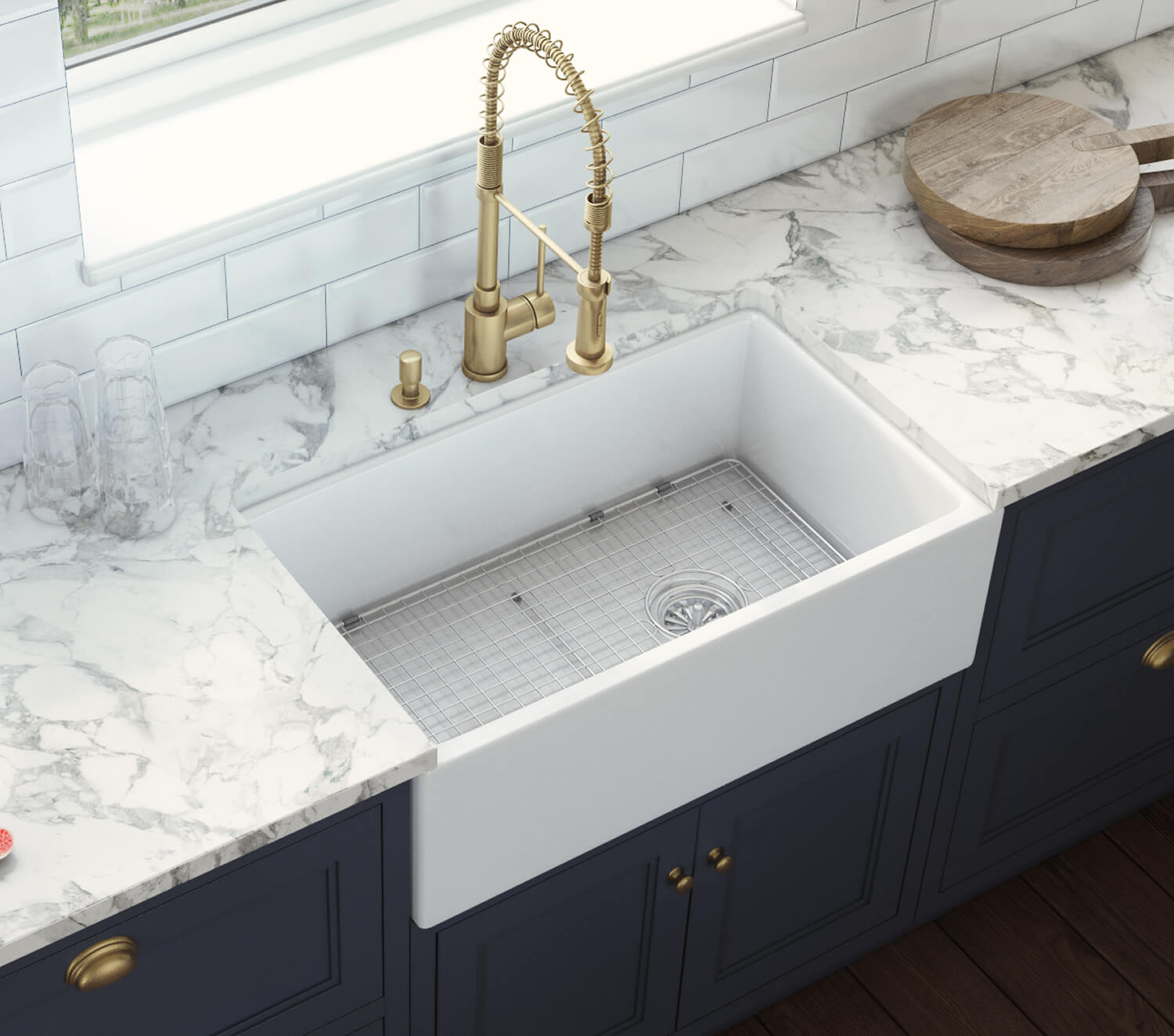 30-inch Fireclay Farmhouse Offset Drain Kitchen Sink Single Bowl White - Right Drain