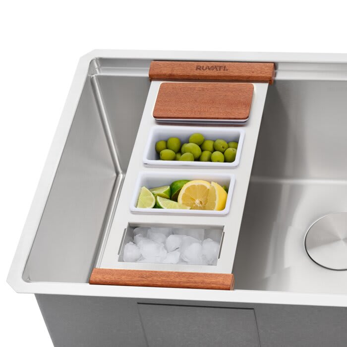 LedgeFit Ice Chilled Condiment Tray Mixology Cocktail Bartender Bowl with Solid Hardwood Covers