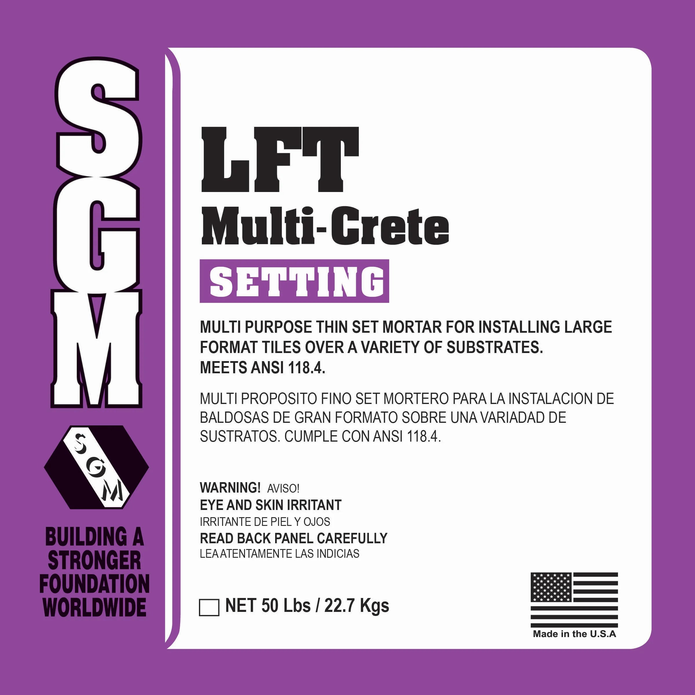 Large Format Tiles (LFT) Multi-Crete Mortar