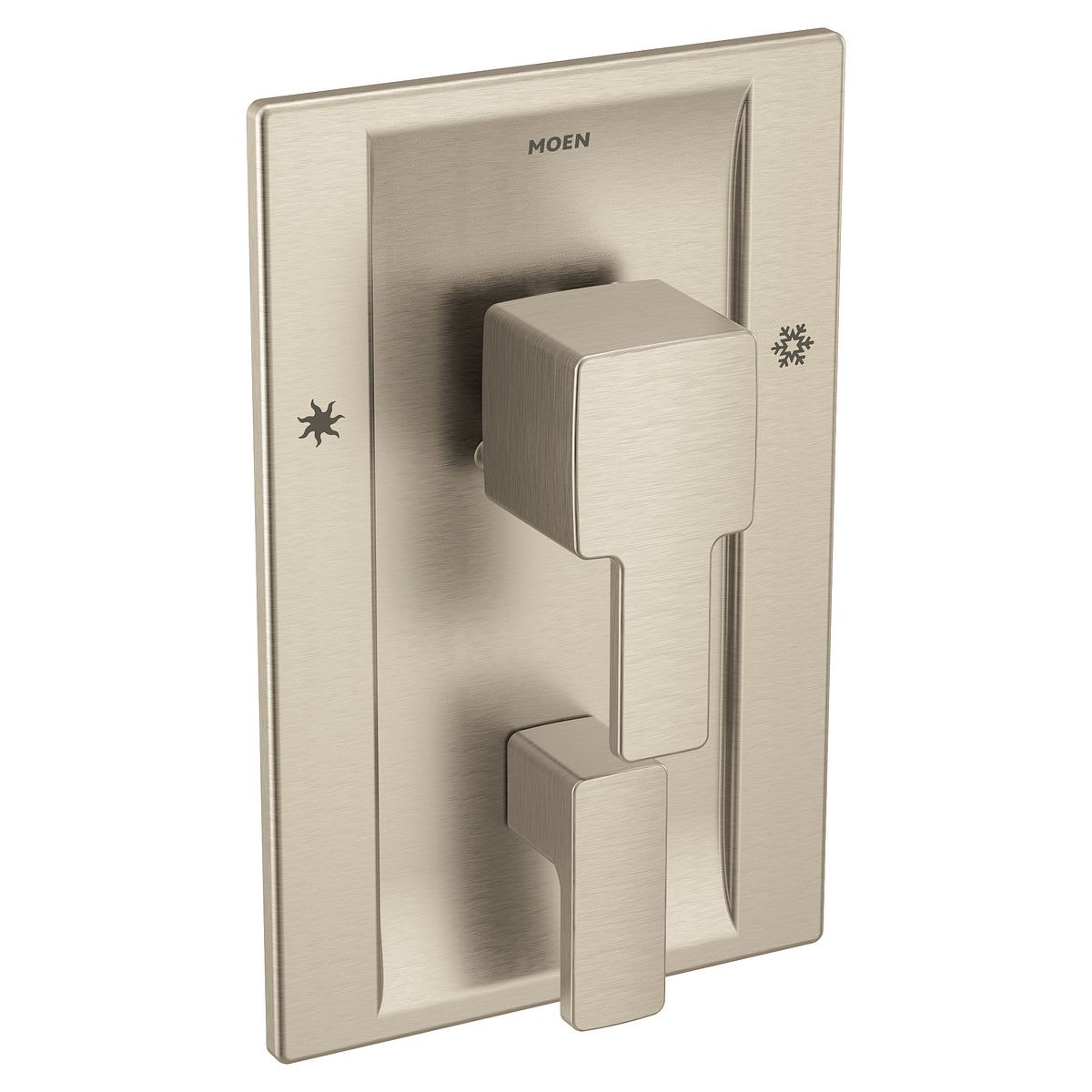 90 Degree Brushed nickel Posi-Temp® with diverter valve trim
