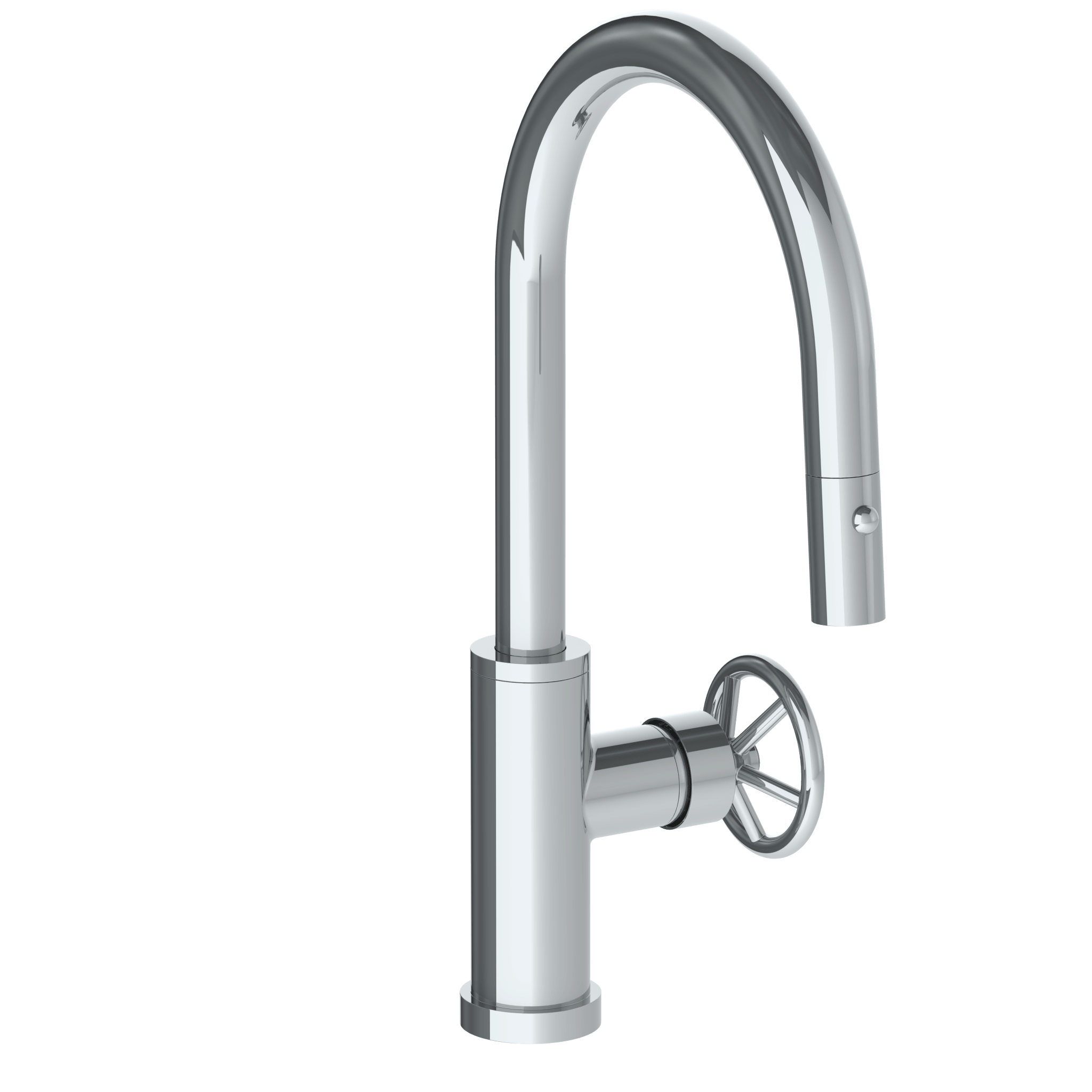 Deck Mounted 1 Hole Gooseneck Kitchen Faucet with Pull Down Spray - Low Spout