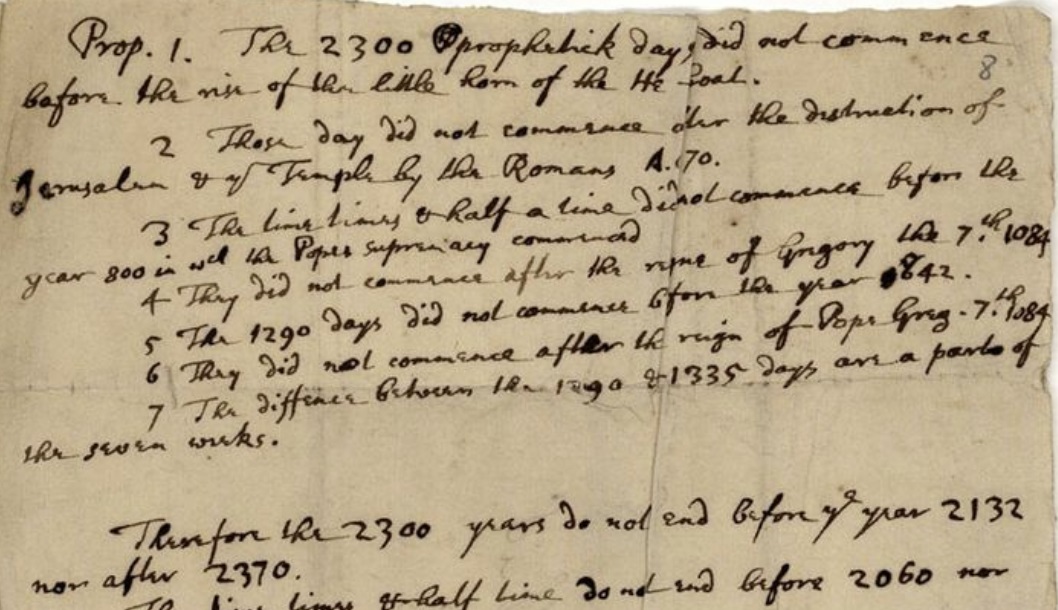 Fragmento de carta de Isaac Newton sobre el find el mundo