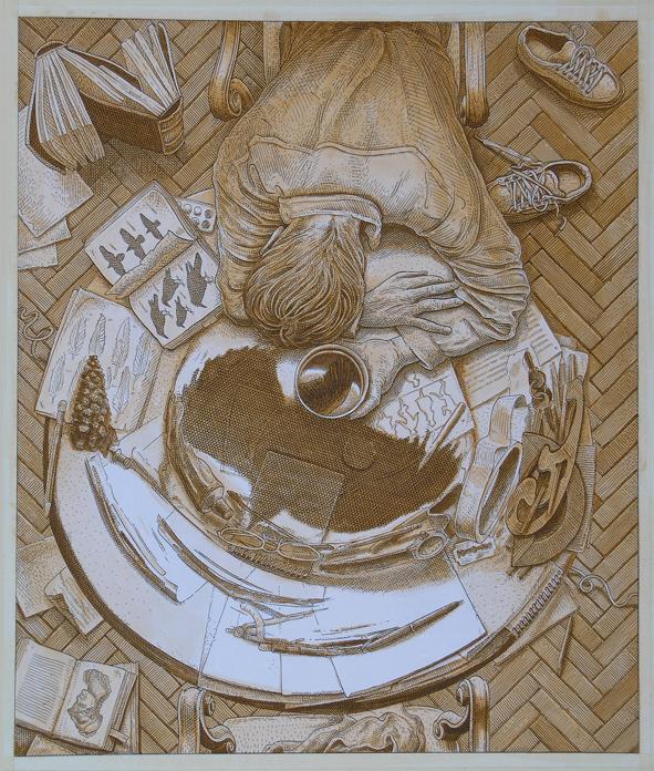 Obra de Itzvan Orosz relativa al cuervo de Poe.