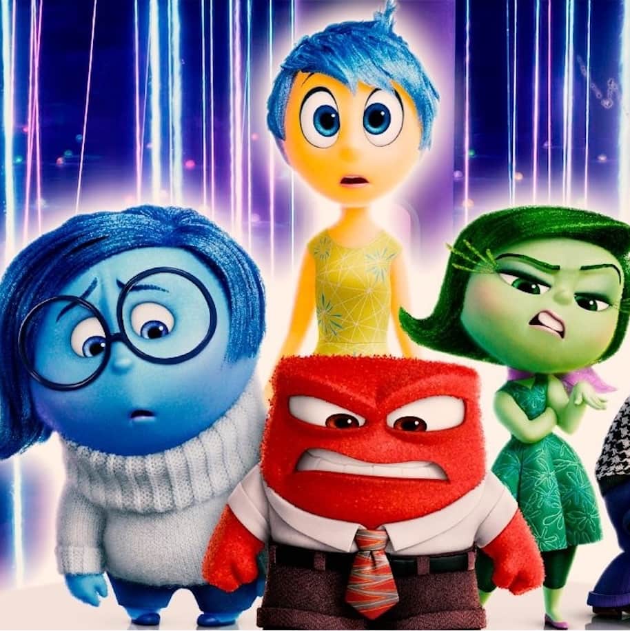 A bright image of several of the characters from the film 'Inside Out'