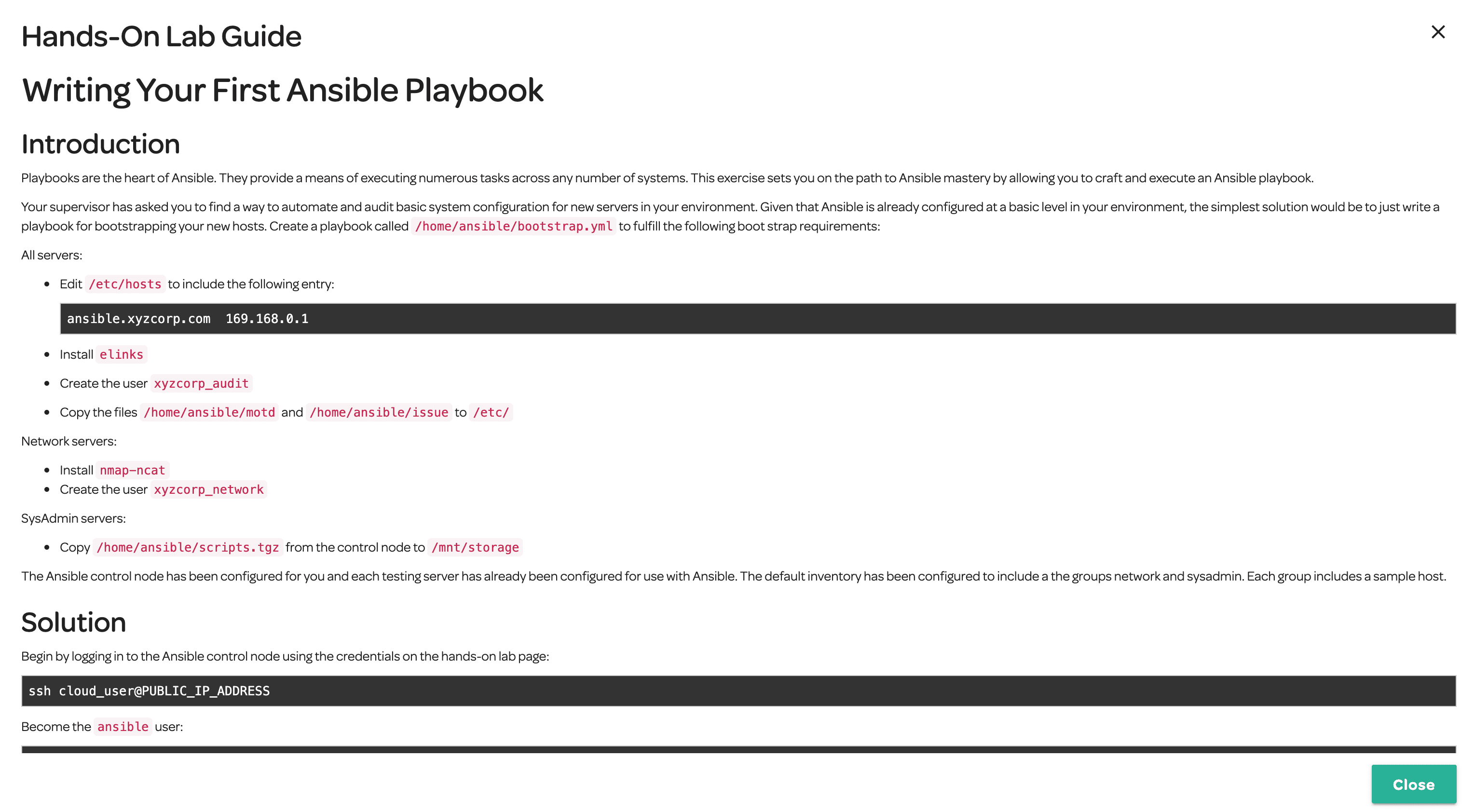 Writing Your First Ansible Playbook Instructions for Hands-On Lab