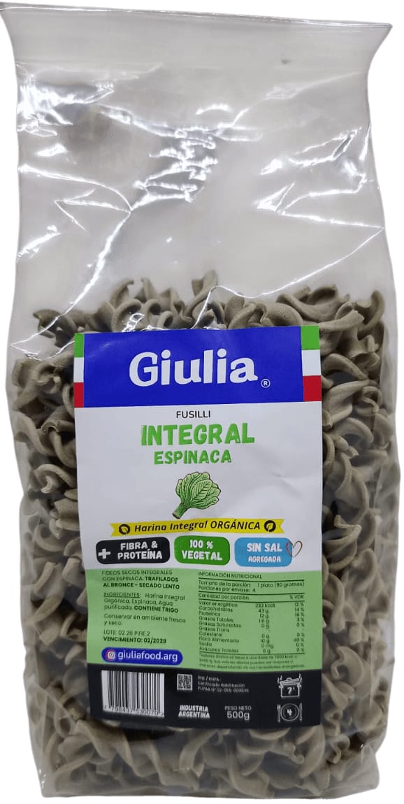 Fideos Fusilli Integral Espinaca