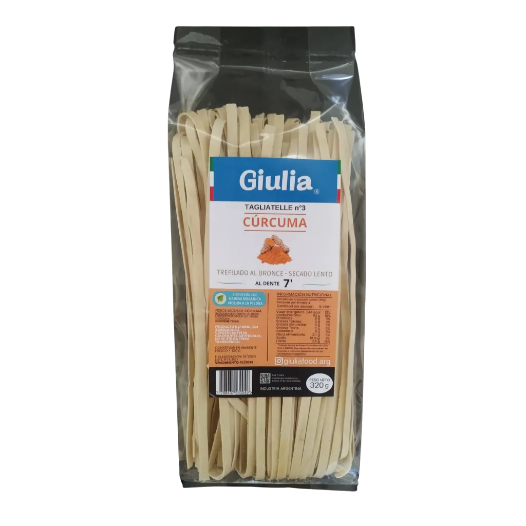 Fideos tagliatelle integrales cúrcuma