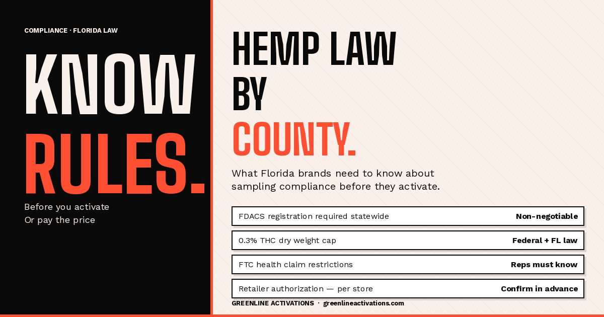 Hemp beverage sampling regulations in Florida — what brands need to know before they activate