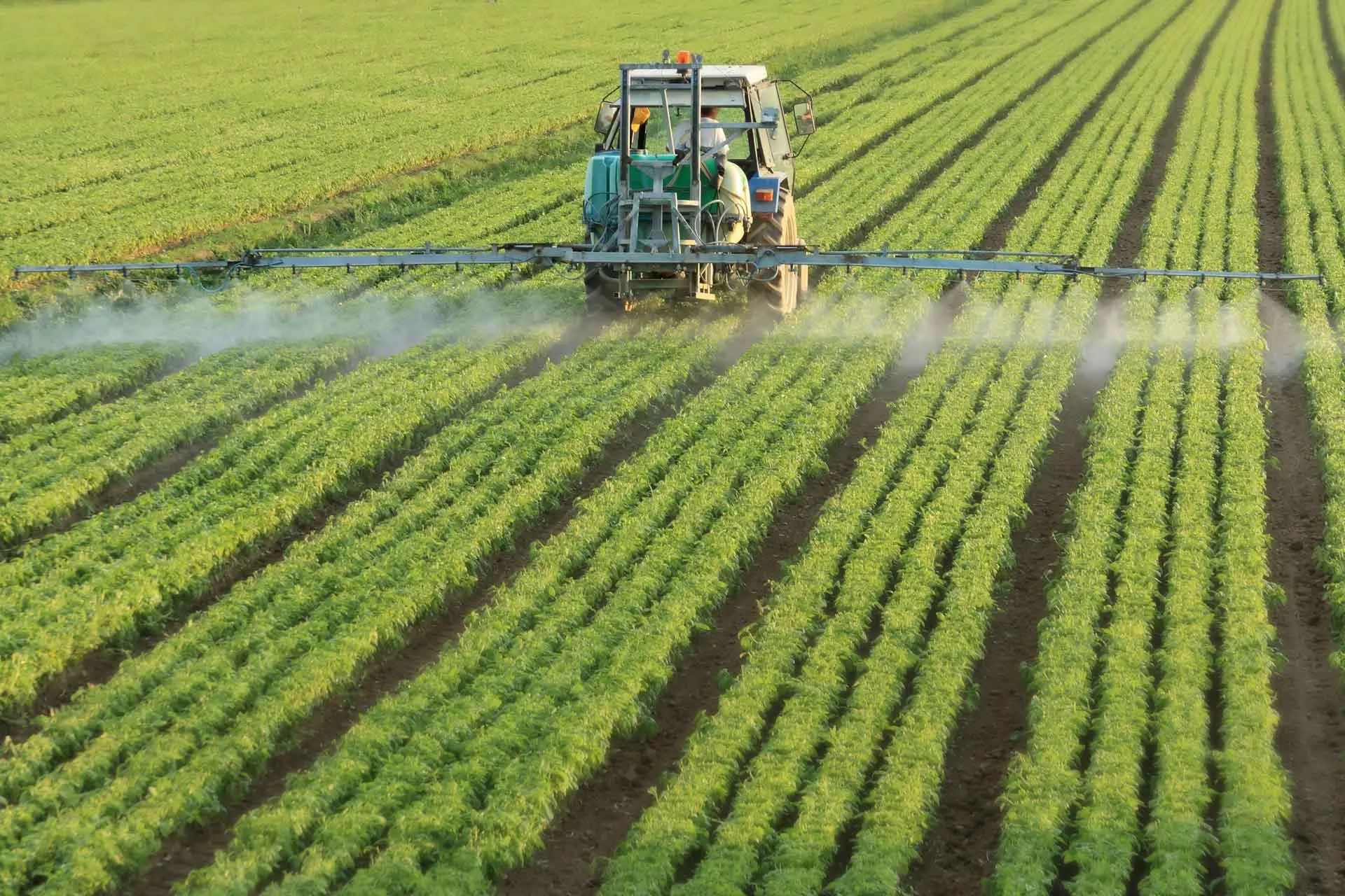 Farmer applying herbicide to his crop