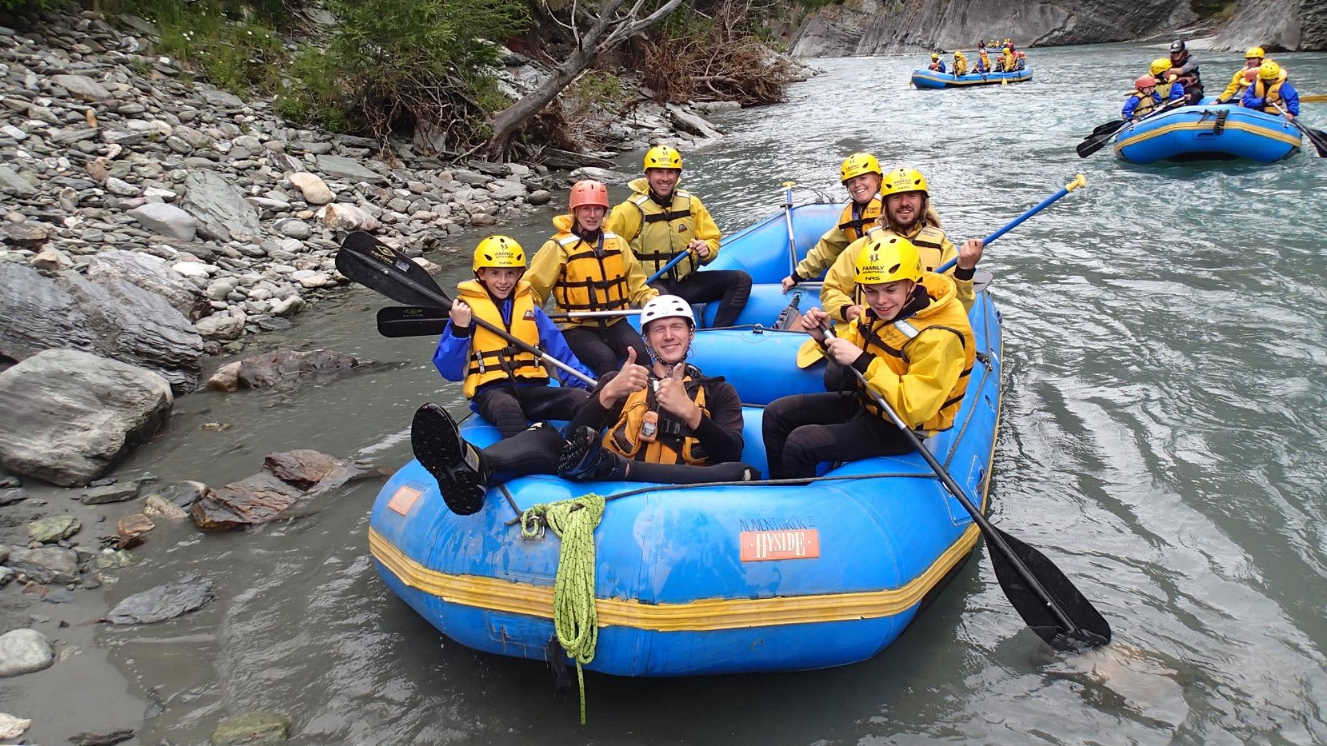 Guests float rafting the Skippers Canyon on the New Zealand Family Vacation