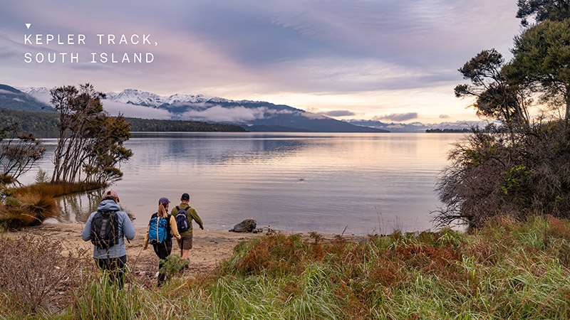Hikers on the Kepler Track at Lake Te Anau New Zealand