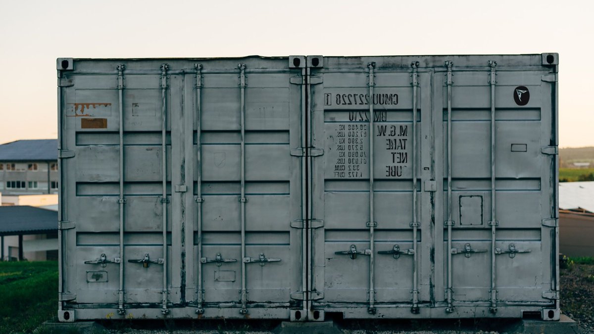 A sturdy outdoor shipping container used for industrial and freight purposes.