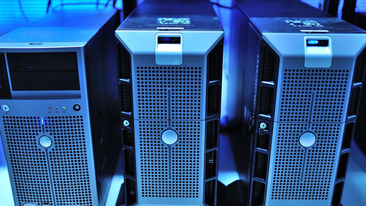 Microsoft cancels UK data centre lease over power Close-up view of modern rack-mounted server units in a data center.
