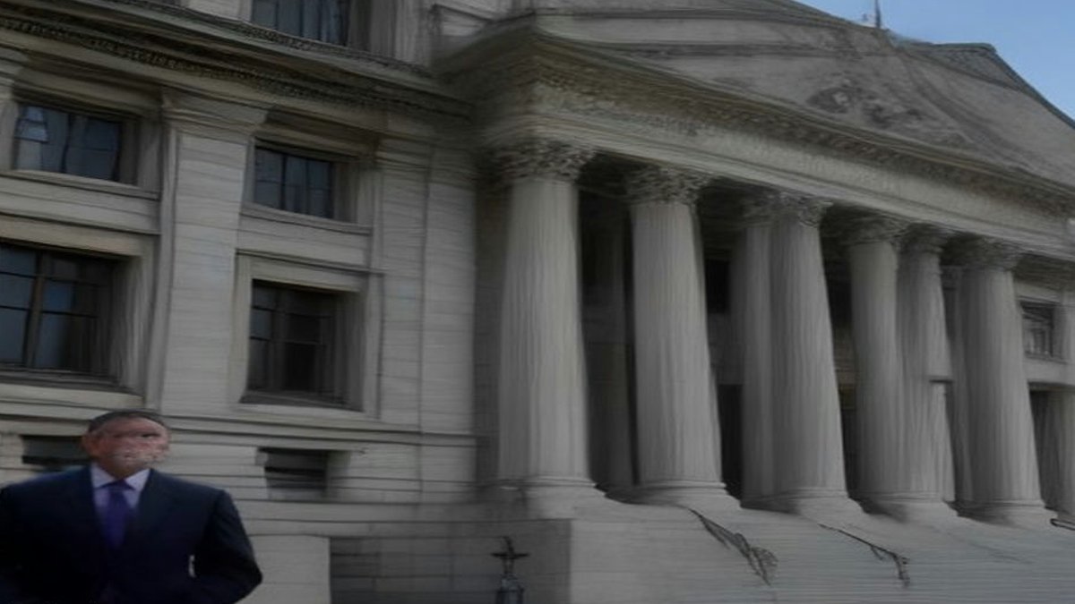 **Treasury building exterior** *(or)* **Finance minister addressing reporters**.