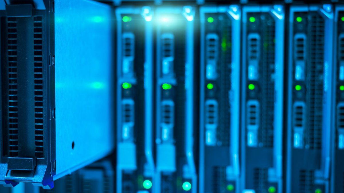 Detailed view of a server rack with a focus on technology and data storage.