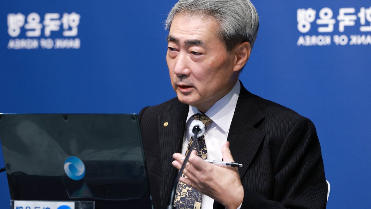 Bank of Korea Gov. Shin Hyun-song speaks during a press conference following the Monetary Policy Board meeting at the central