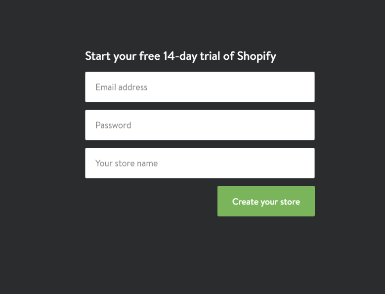 Start trial. Sign up Page. Где лучше регистрировать компанию для Shopify.