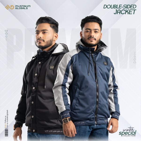 Black & Slate Blue Reversible Jacket | Mustakim Globals