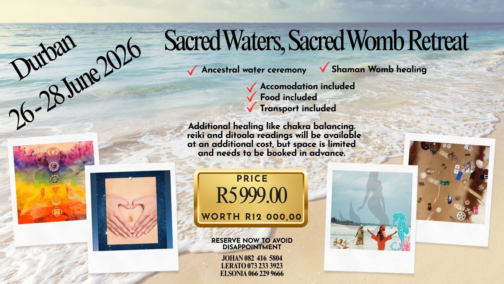 Ad Astra Healing promo graphic: Sacred Waters Sacred Womb Retreat – purify, release baggage, let go of the past, rebirth as the new you. Gift yourself this transformation.