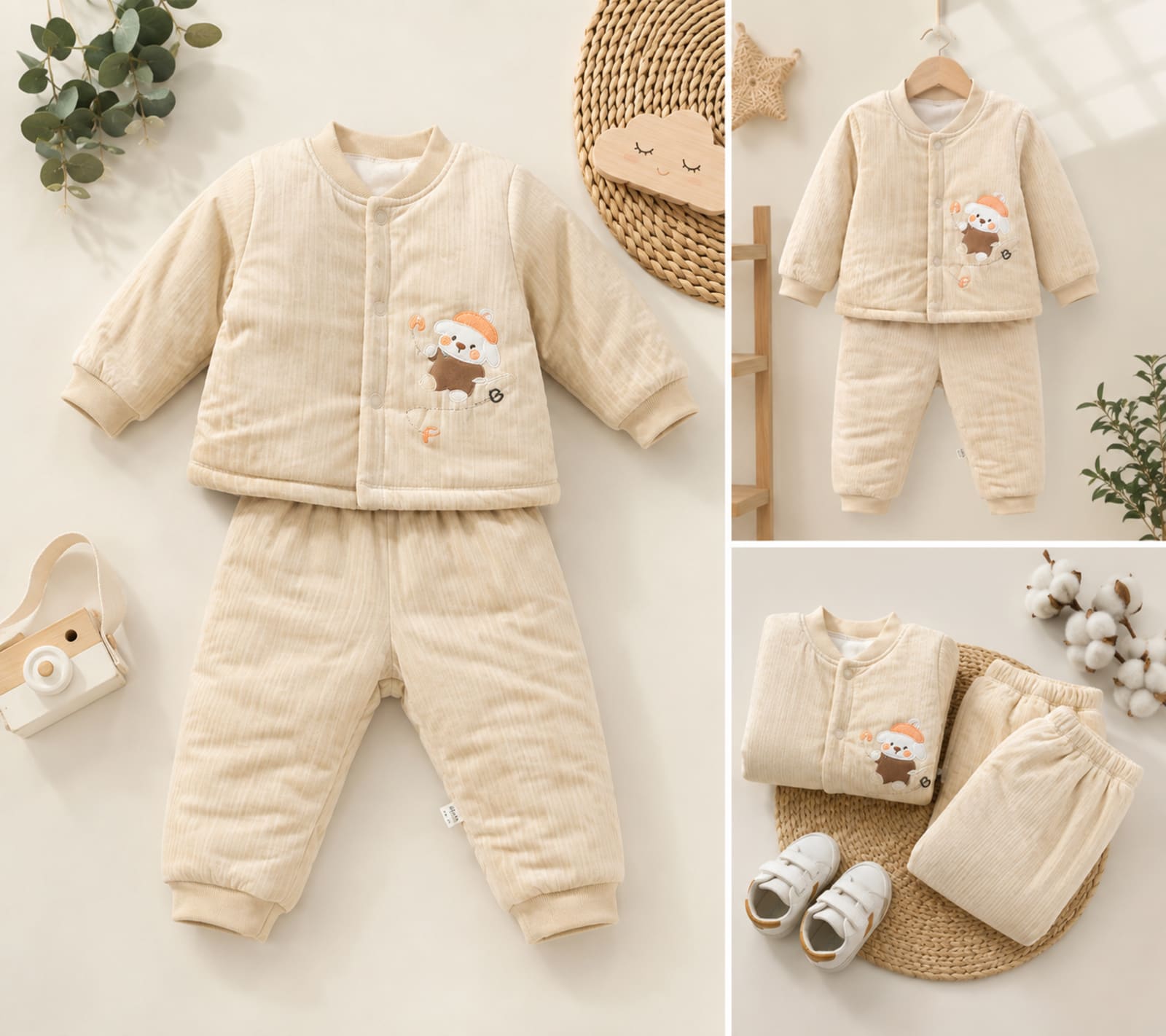 Cozy Bear Padded 2-Piece Baby Winter Set – Cream Imported