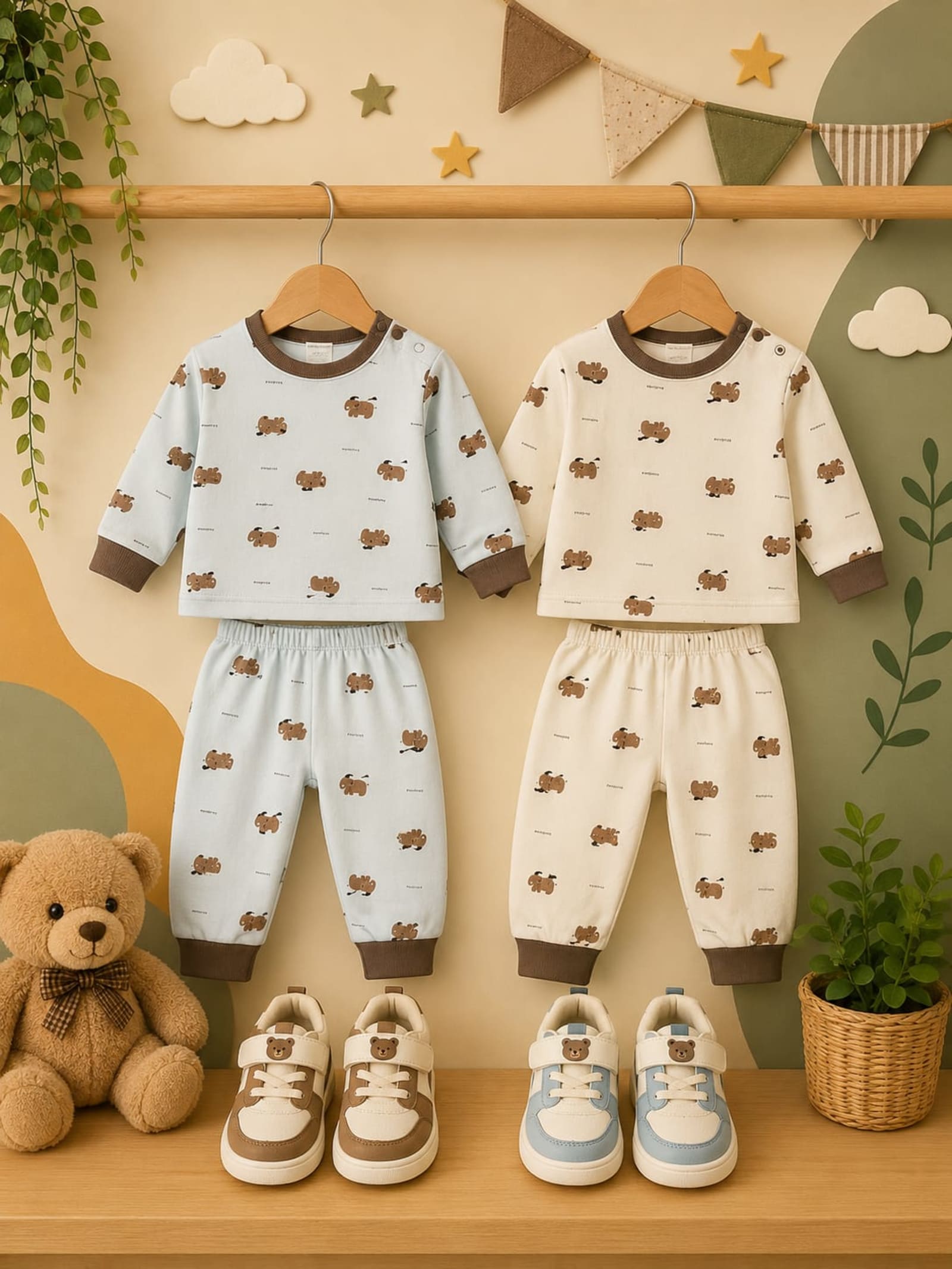 Comic Print Button-Front 2-Piece Baby Set Imported