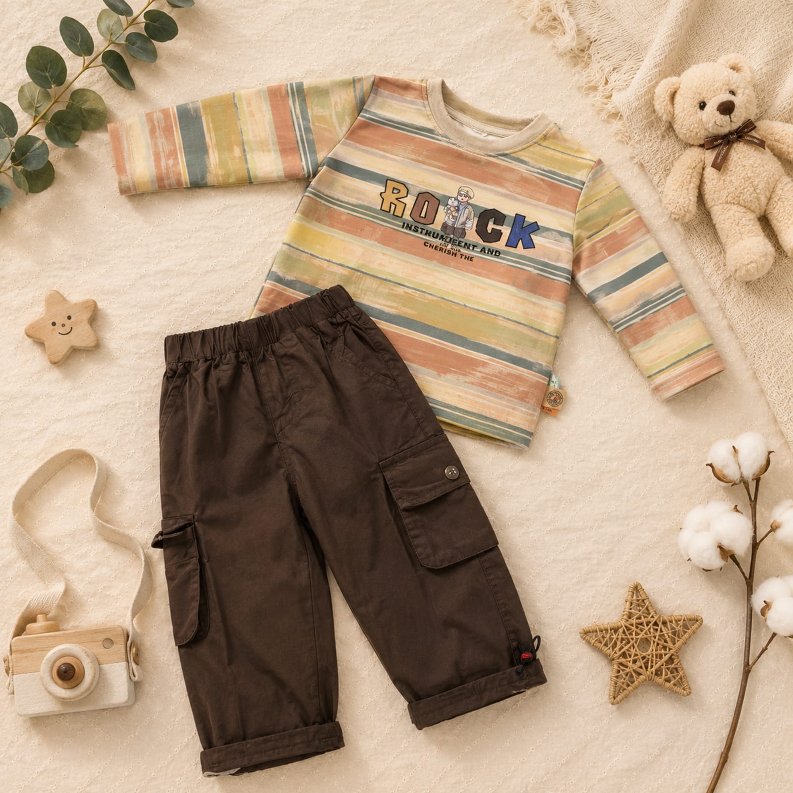 Urban Stripe Cargo 2-Piece Boys Outfit Set – 2 Colors | Imported
