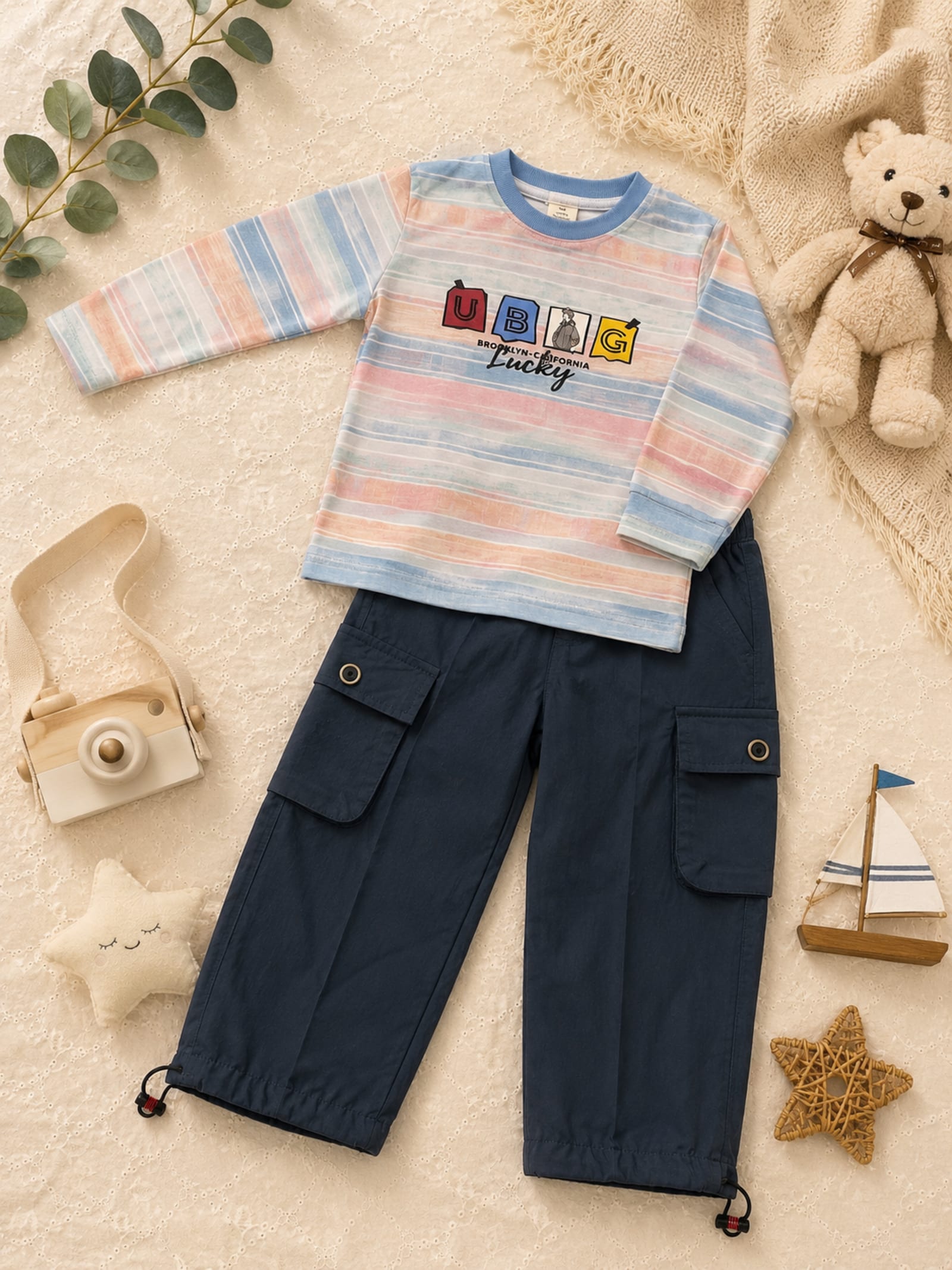 Urban Stripe Cargo 2-Piece Boys Outfit Set – 2 Colors | Imported alternate view