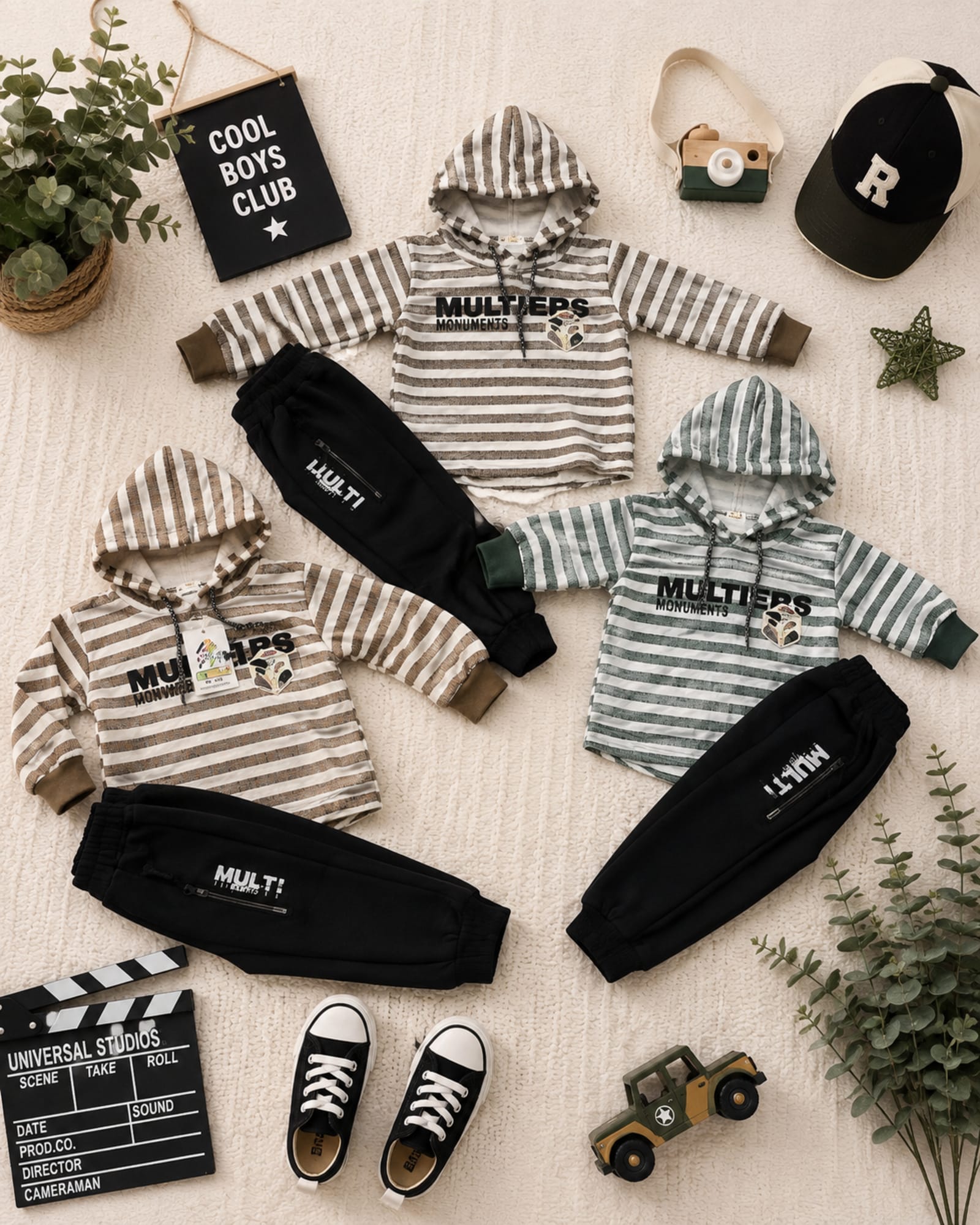 Multi Stripe Hooded 2-Piece Boys Tracksuit Set | IMP