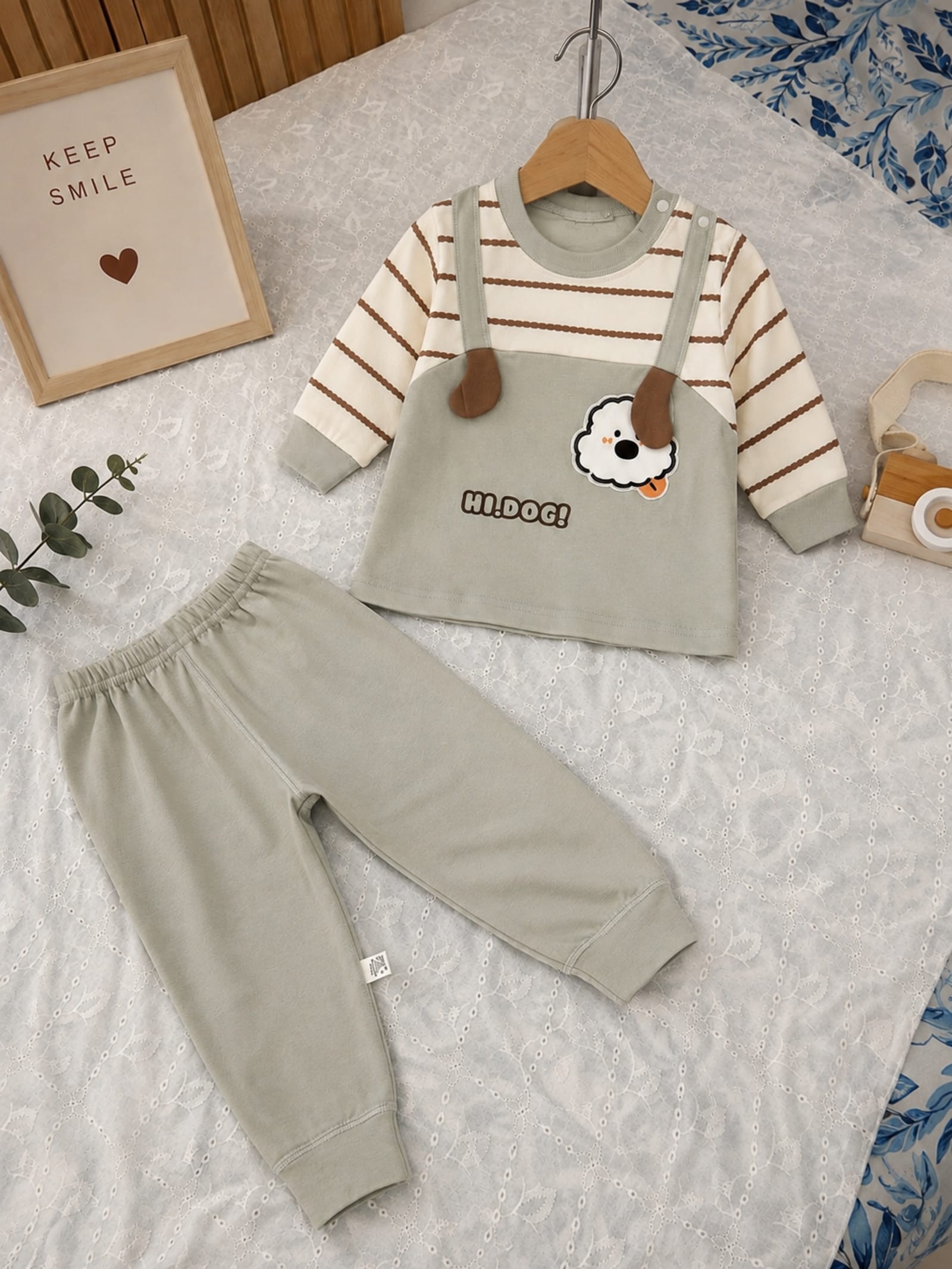 Hi Dog! Premium Imported 2-Piece Baby Outfit Set – Sage & Cream