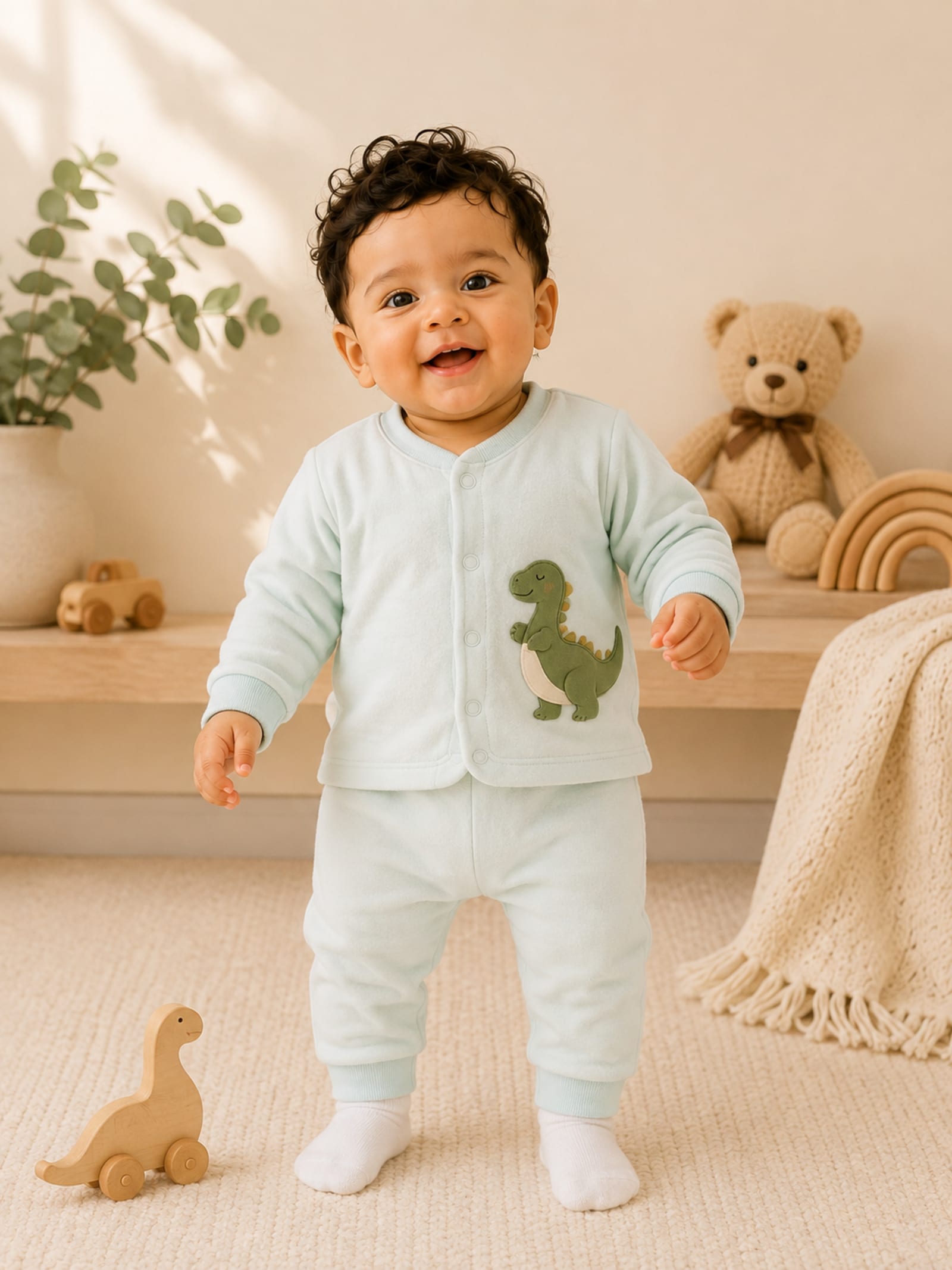 Little Dino Cozy 2-Piece Baby Set – Mint Blue Imported alternate view