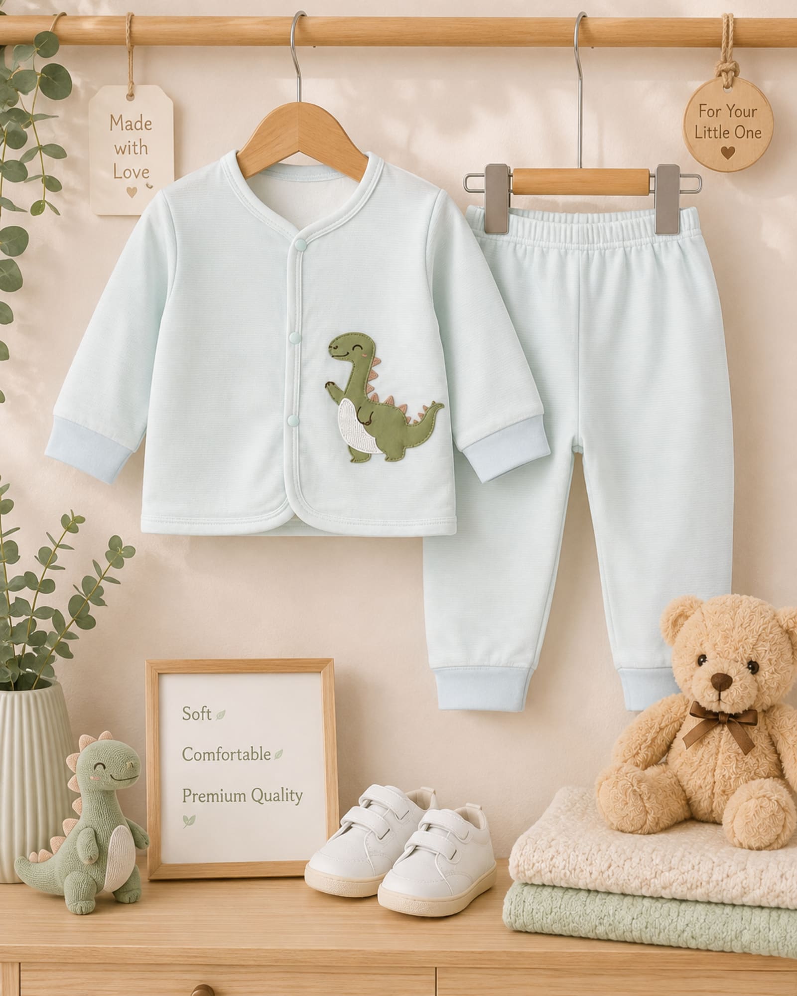 Little Dino Cozy 2-Piece Baby Set – Mint Blue Imported