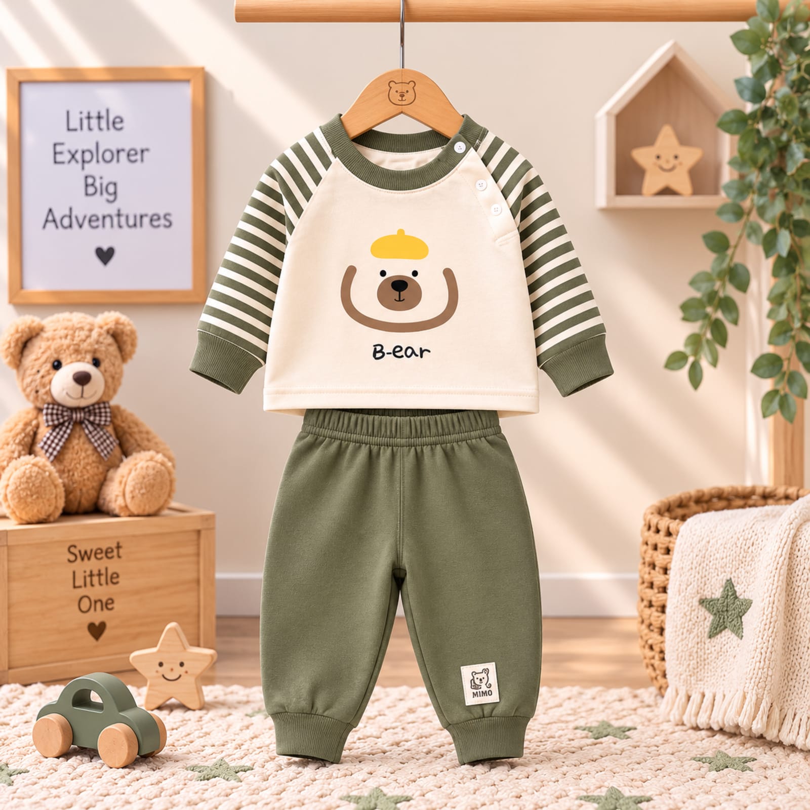 Little Bear Striped Premium Imported 2-Piece Baby Winter Outfit Set