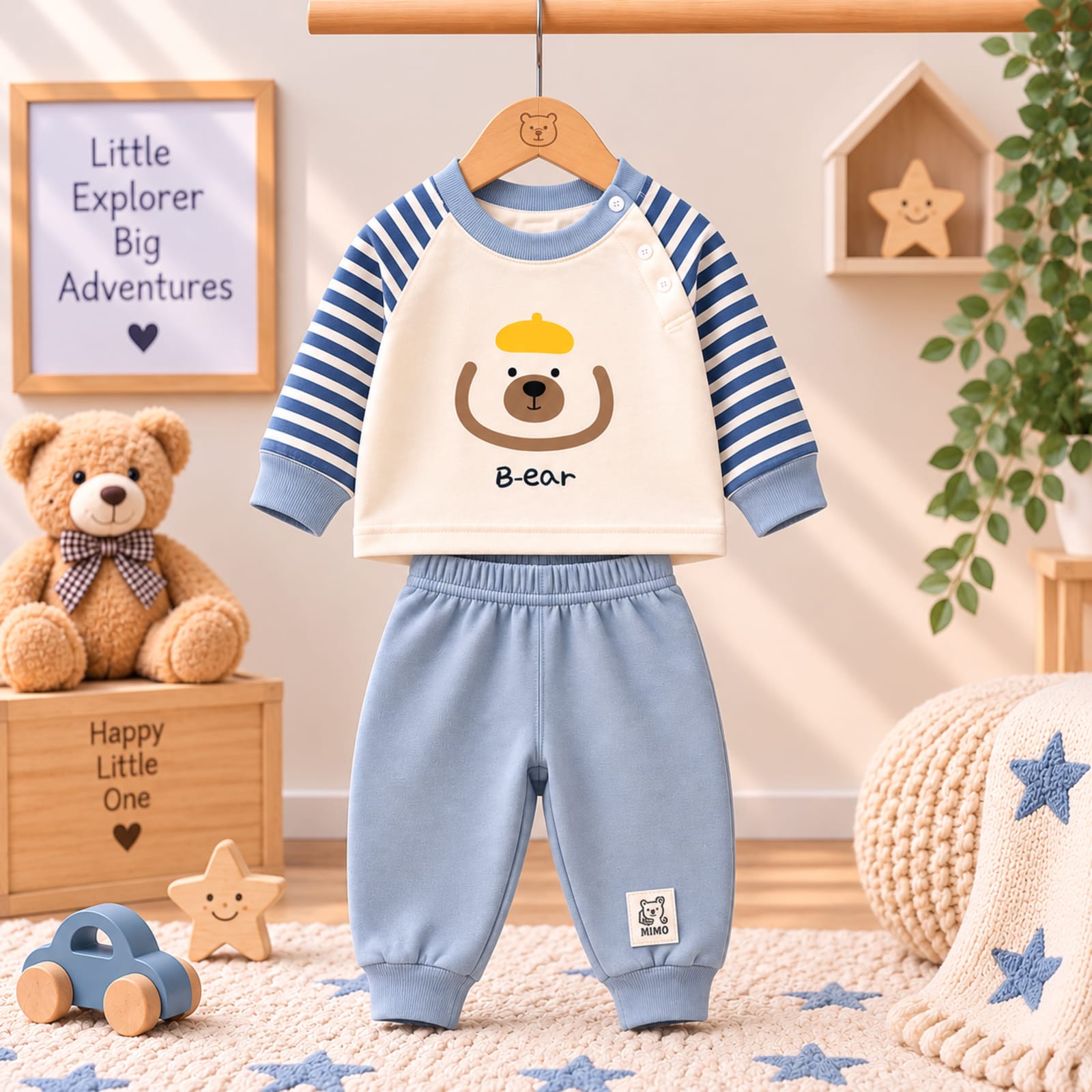 Little Bear Striped Premium Imported 2-Piece Baby Winter Outfit Set alternate view