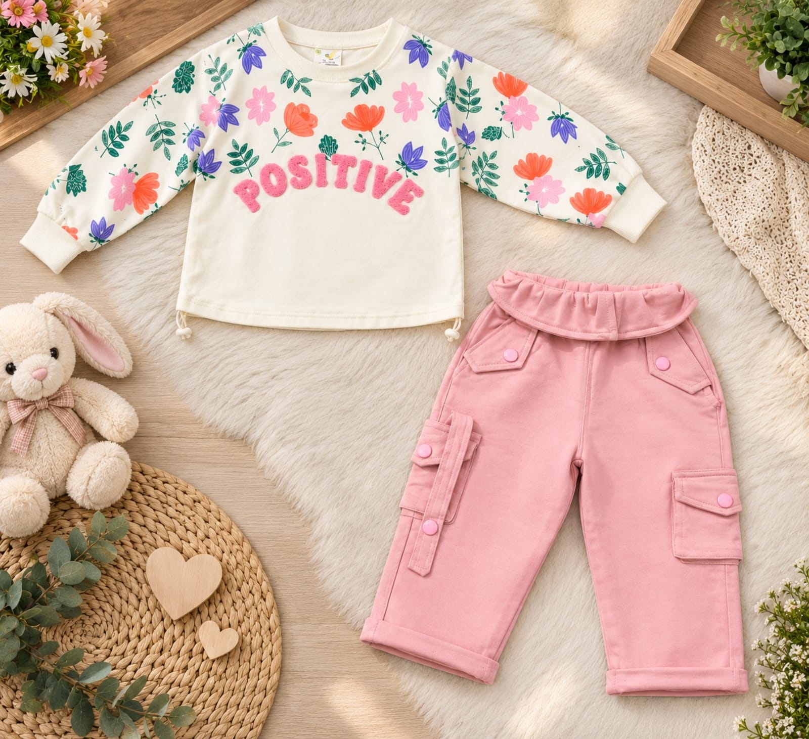 Positive Floral 2-Piece Girls Winter Outfit Set alternate view