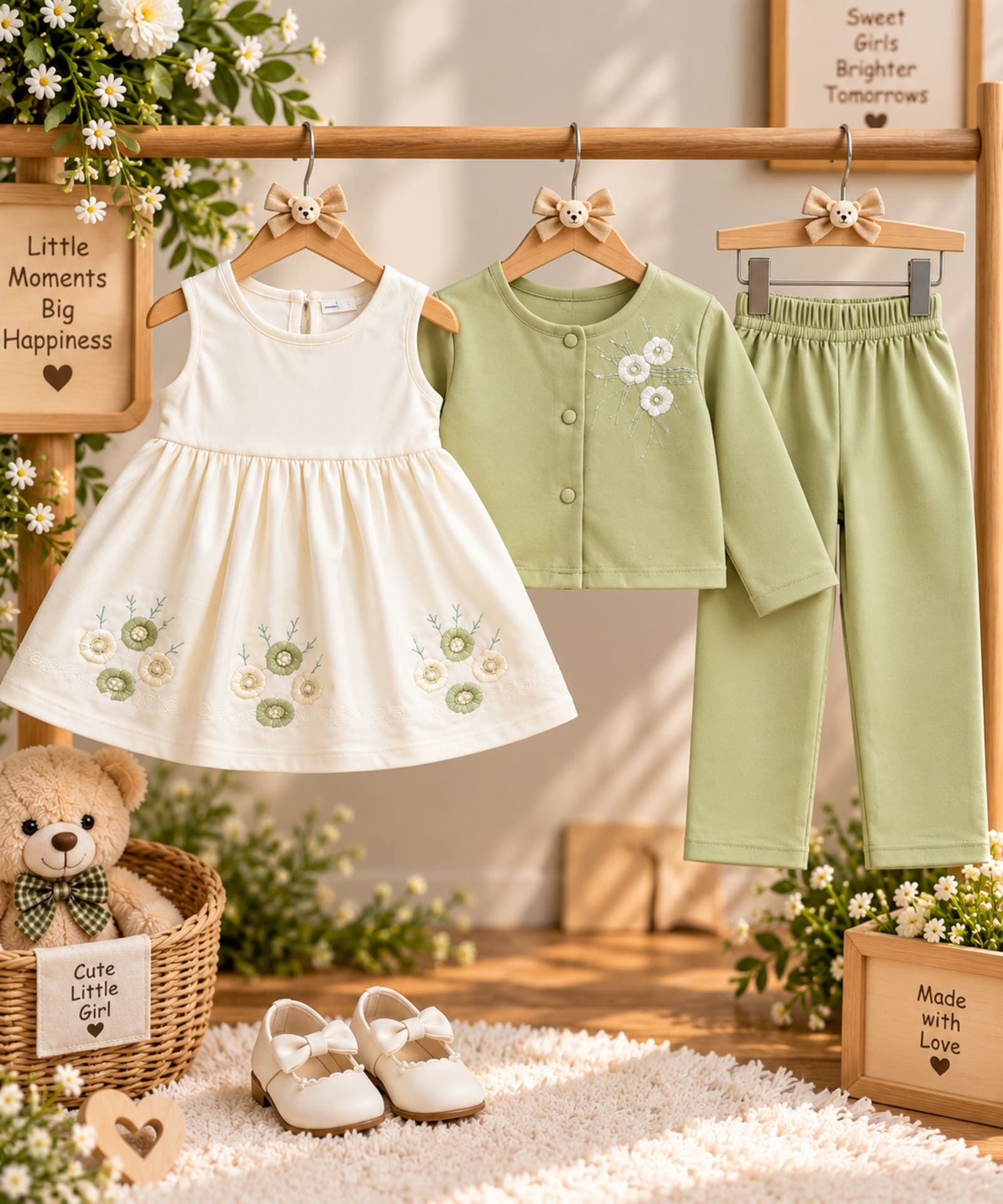 Floral Charm 3-Piece Girls’ Outfit Set – 3 Colors
