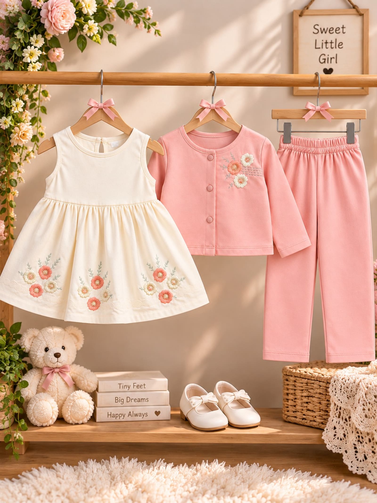Floral Charm 3-Piece Girls’ Outfit Set – 3 Colors alternate view