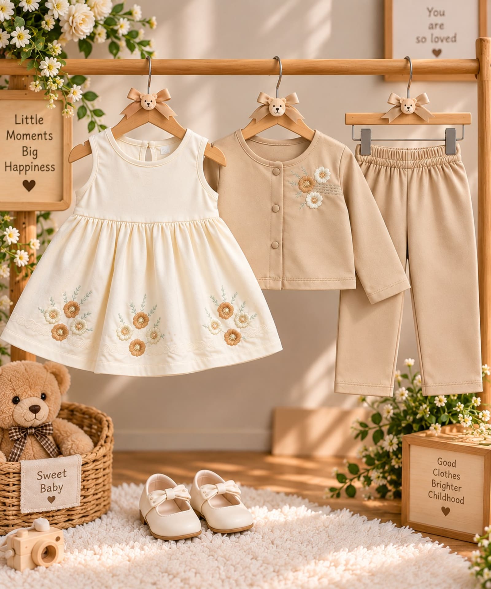 Floral Charm 3-Piece Girls’ Outfit Set – 3 Colors