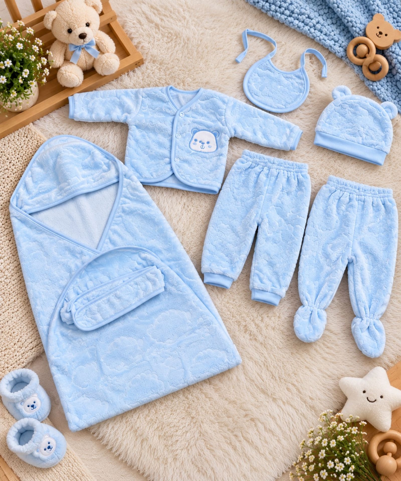 Premium 7-Piece Baby Winter Essentials Set – Pink, Cream & Blue alternate view