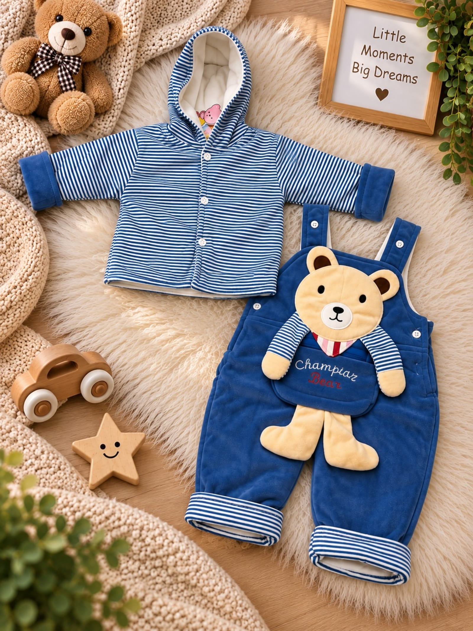 Little Bear Blue & White 2-Piece Baby Winter Set