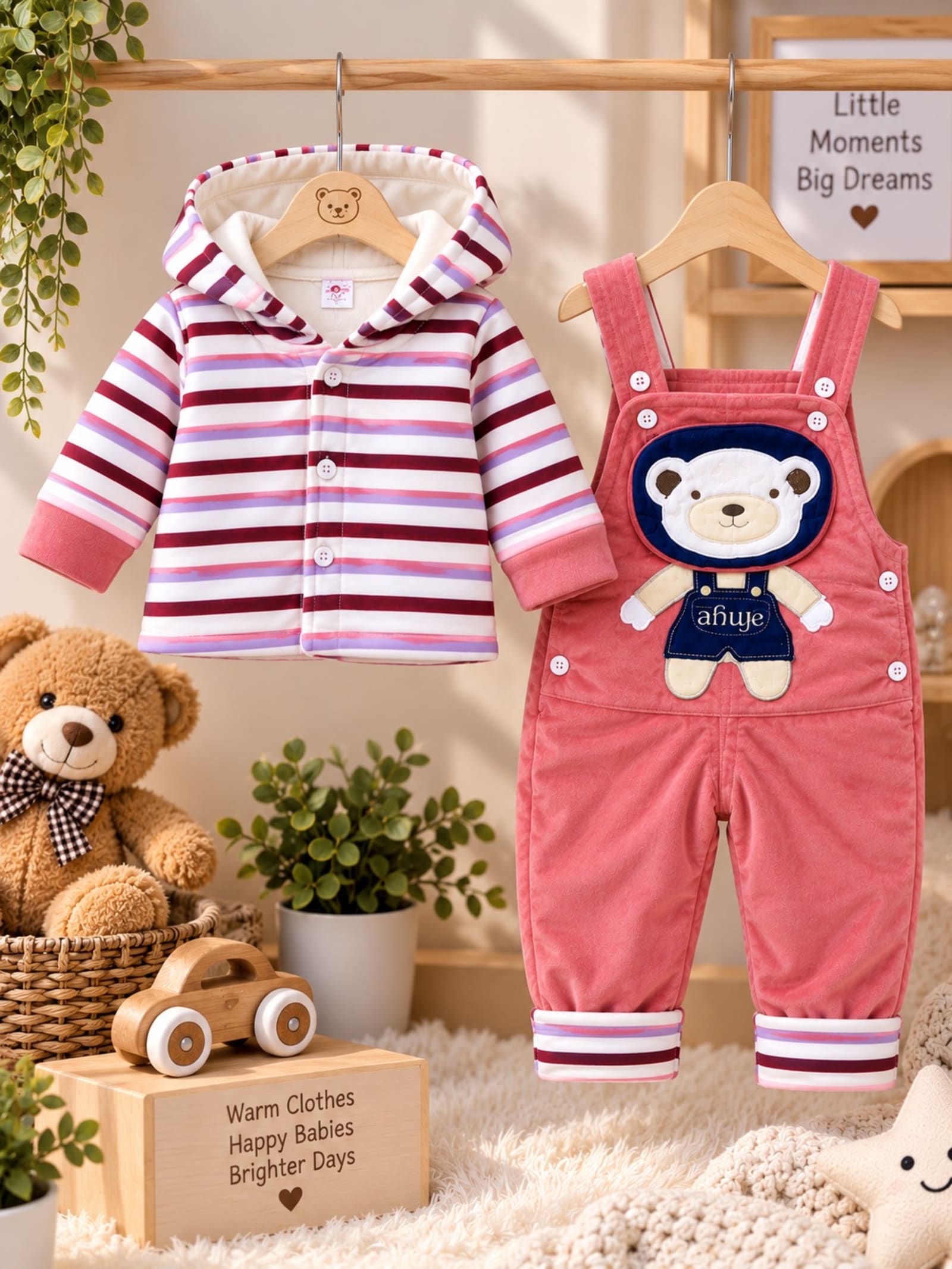 Little Bear Pink & Striped 2-Piece Baby Winter Set