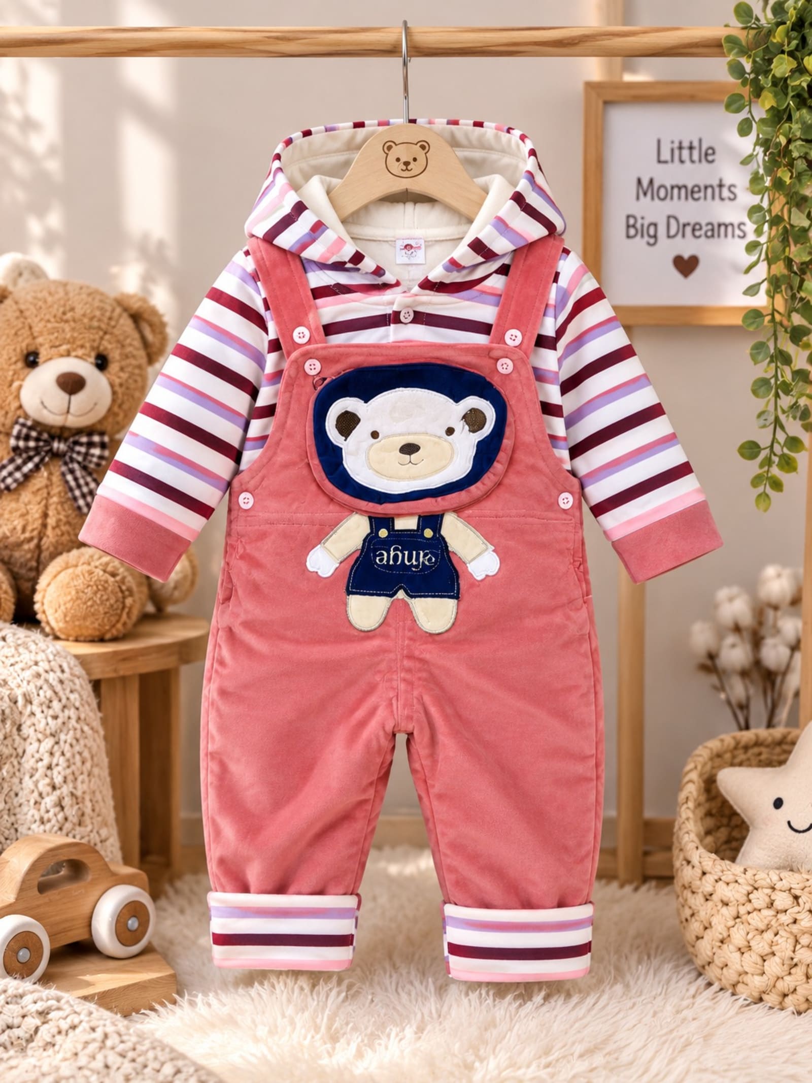 Little Bear Pink & Striped 2-Piece Baby Winter Set