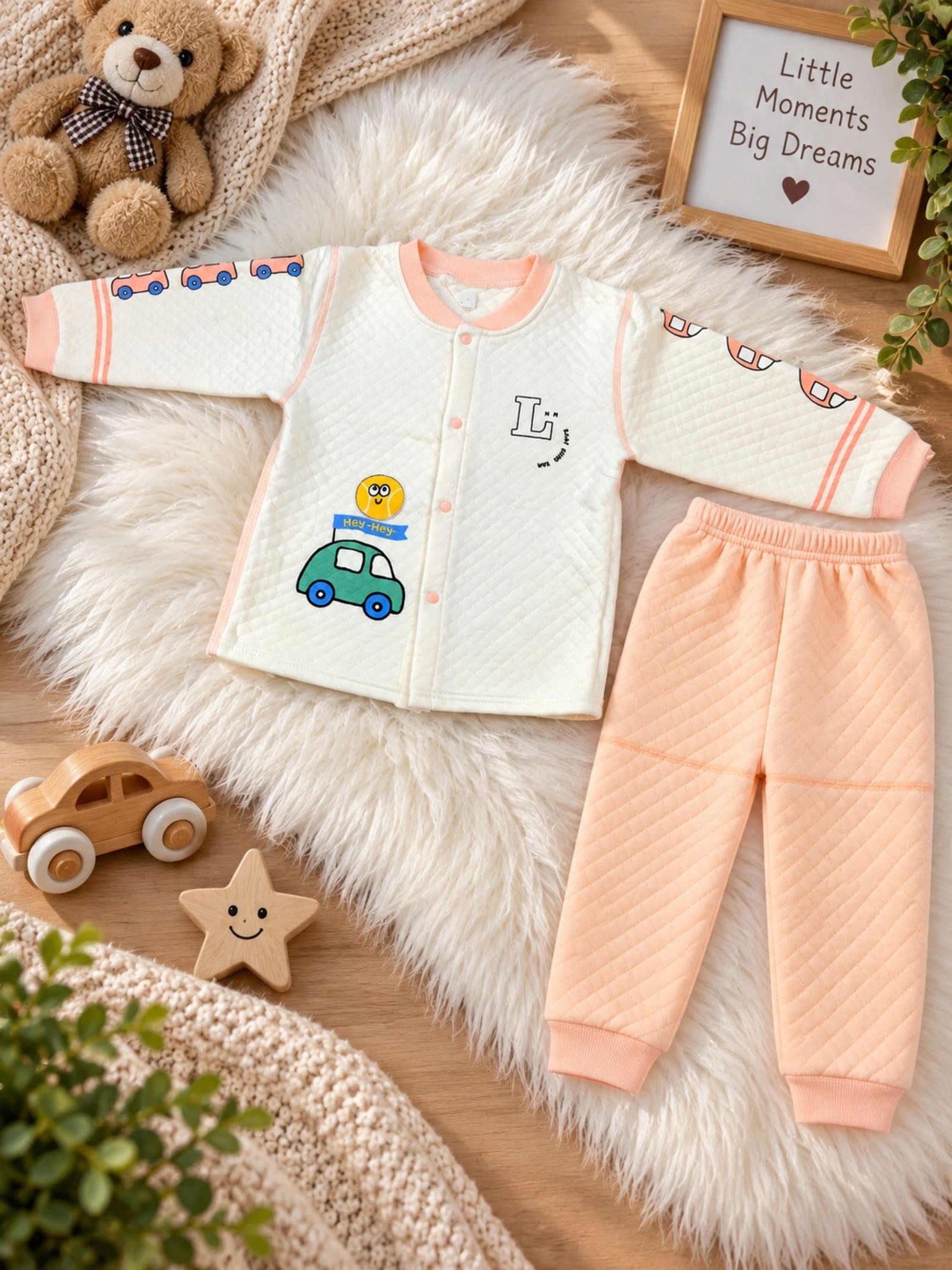 Little Driver Cream & Peach 2-Piece Baby Winter Set