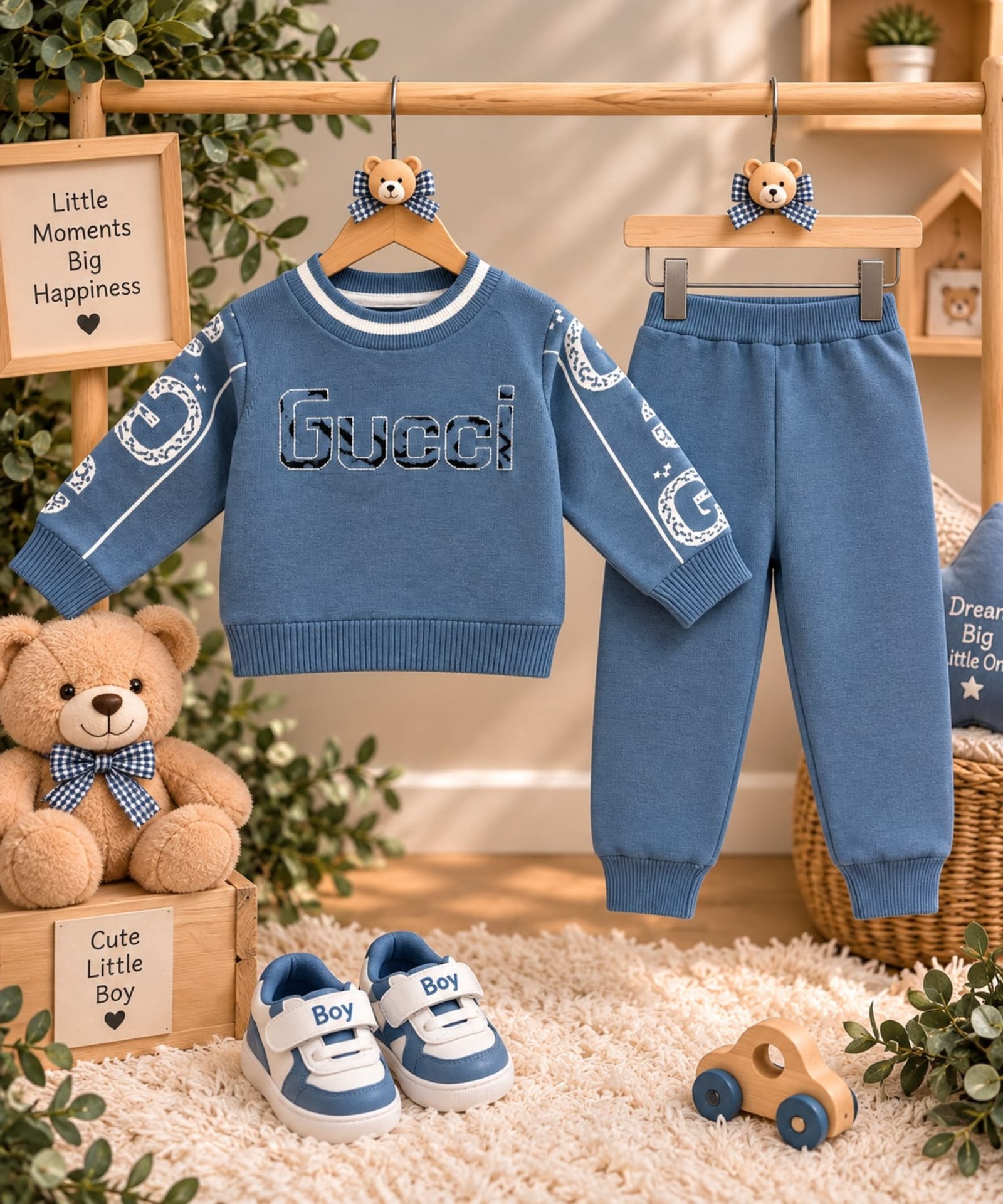 Little Gentleman Blue “GUCCI” 2-Piece Wool Winter Set – Warm Inner-Lined Baby Boy Outfit