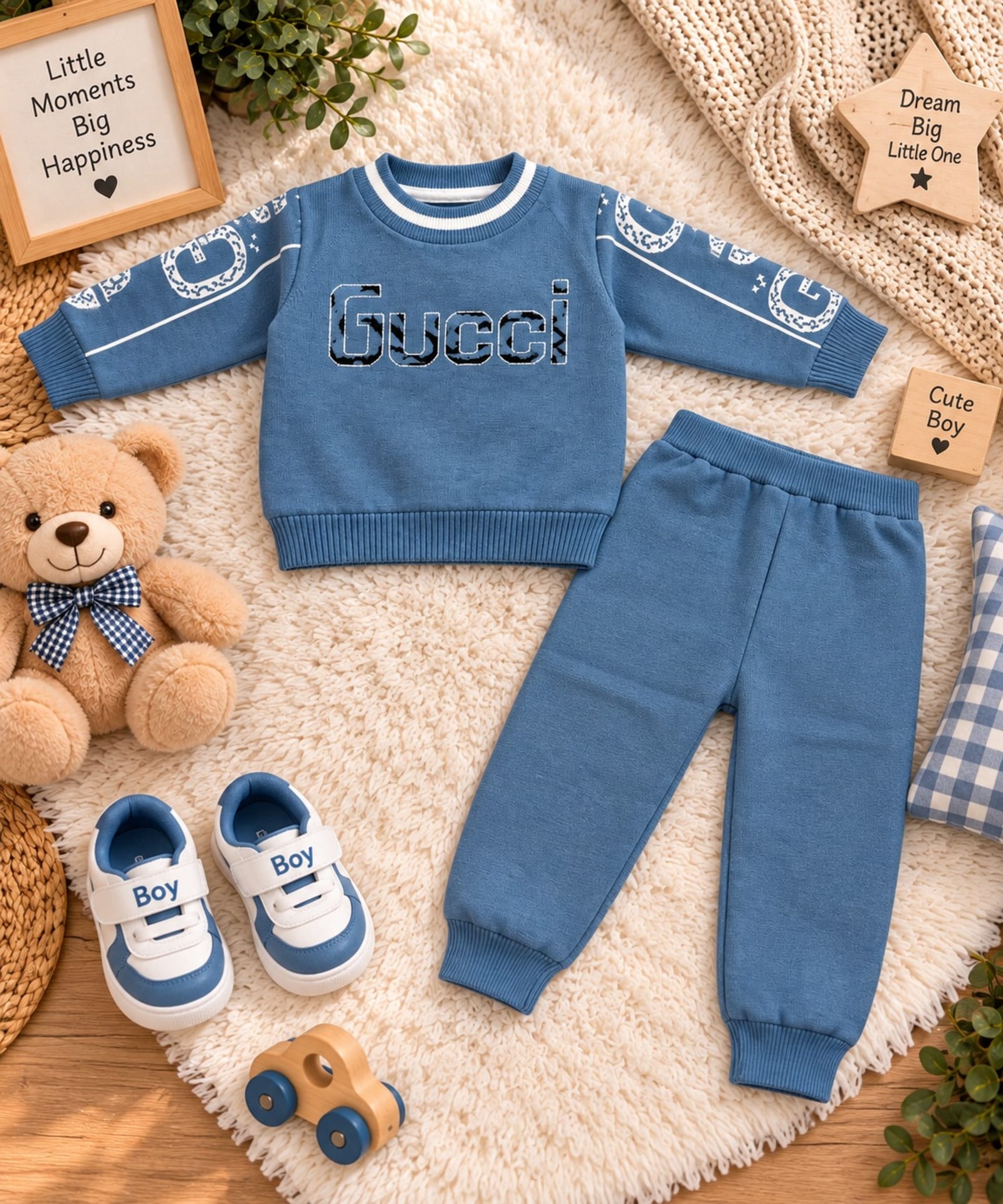 Little Gentleman Blue “GUCCI” 2-Piece Wool Winter Set – Warm Inner-Lined Baby Boy Outfit alternate view