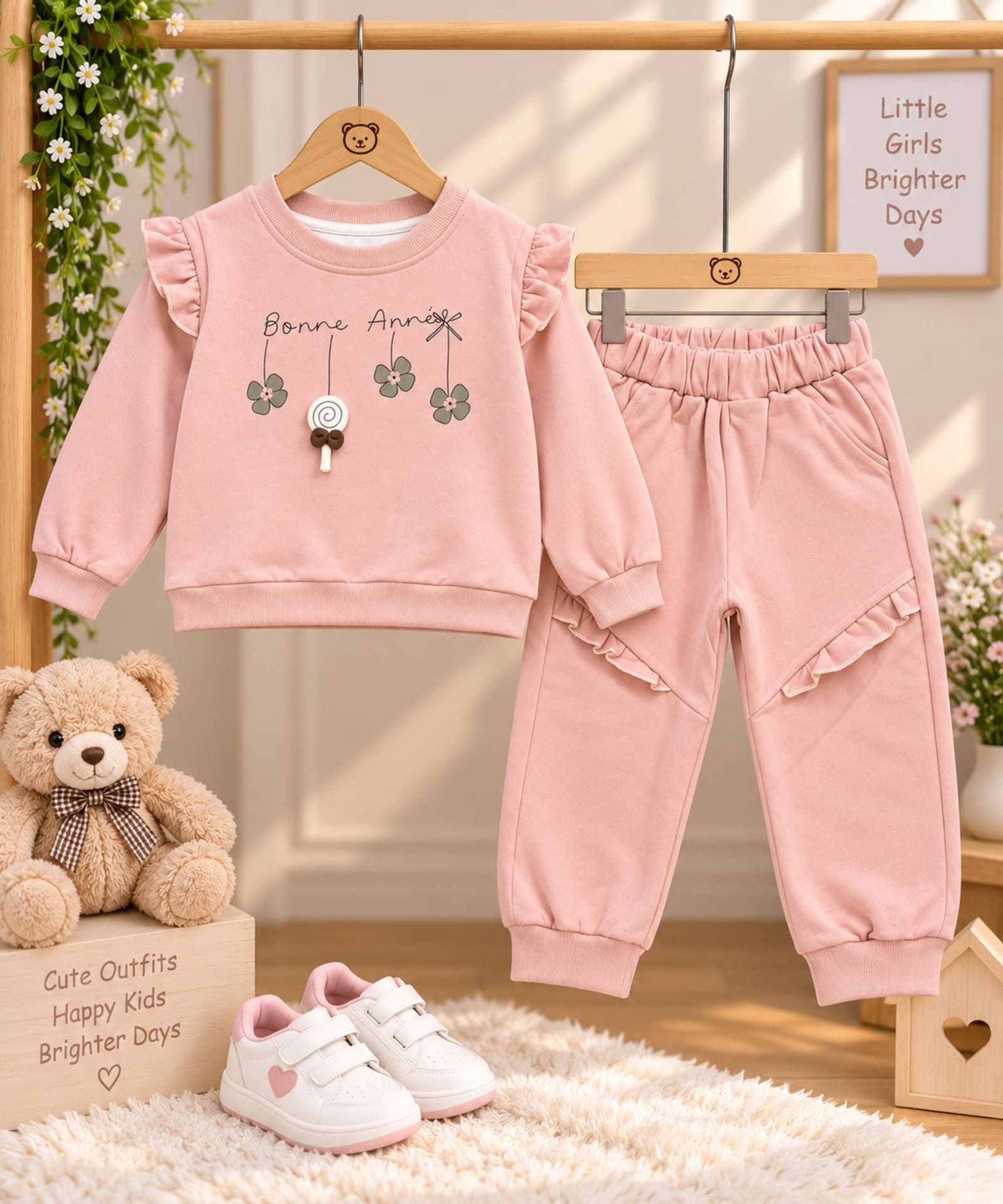 Bonne Année Ruffle Detail 2-Piece Girls Winter Set