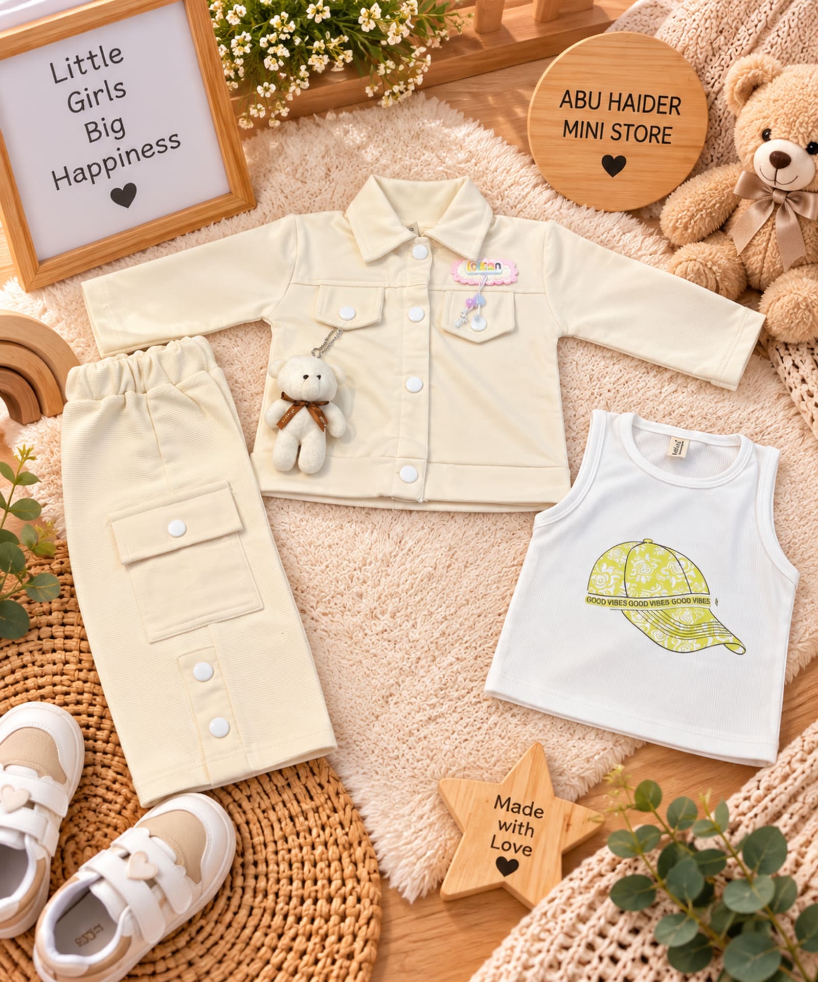 3-Piece Kids Outfit Set — Jacket + Tank Top + Cargo Pants