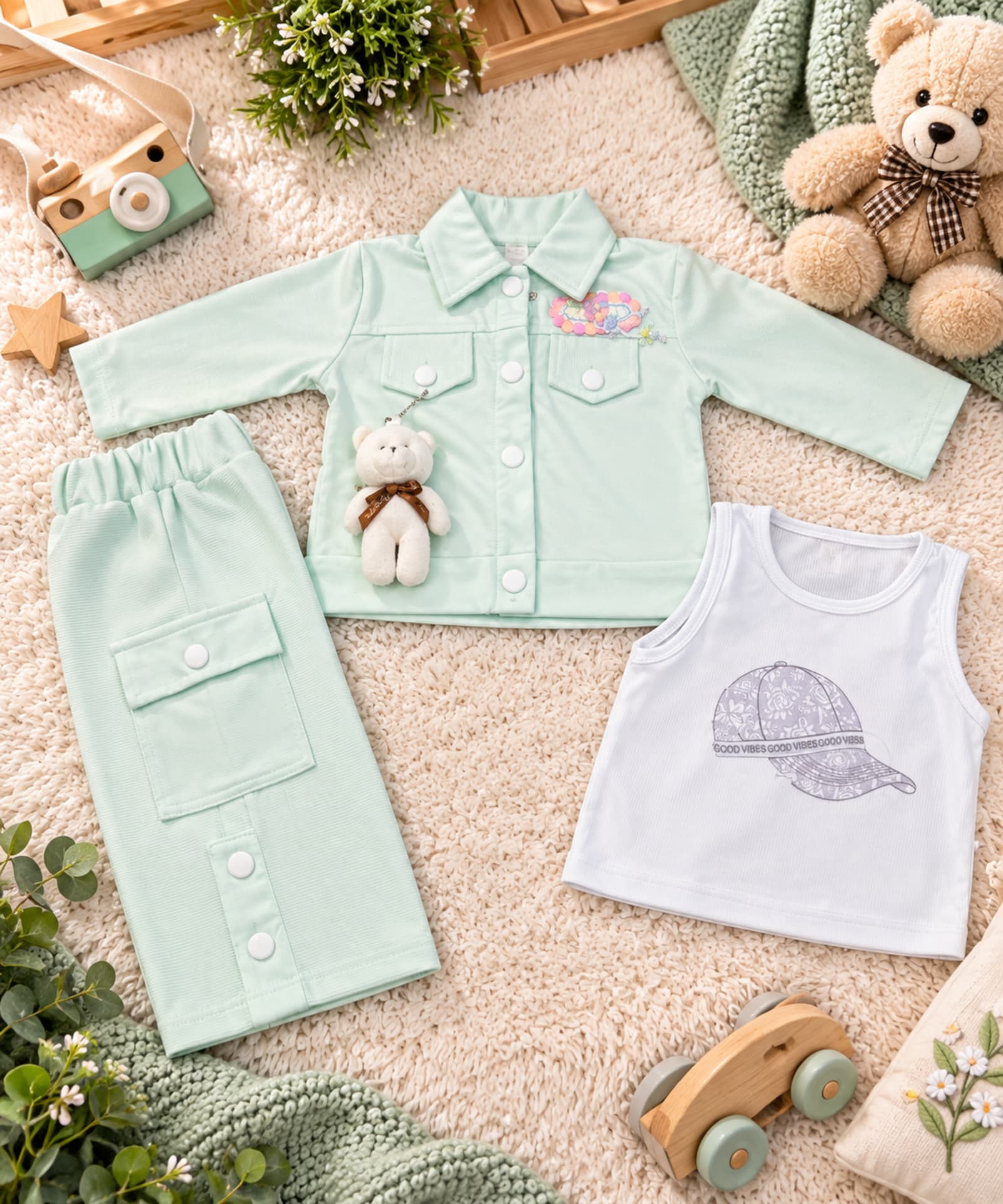 3-Piece Kids Outfit Set — Jacket + Tank Top + Cargo Pants