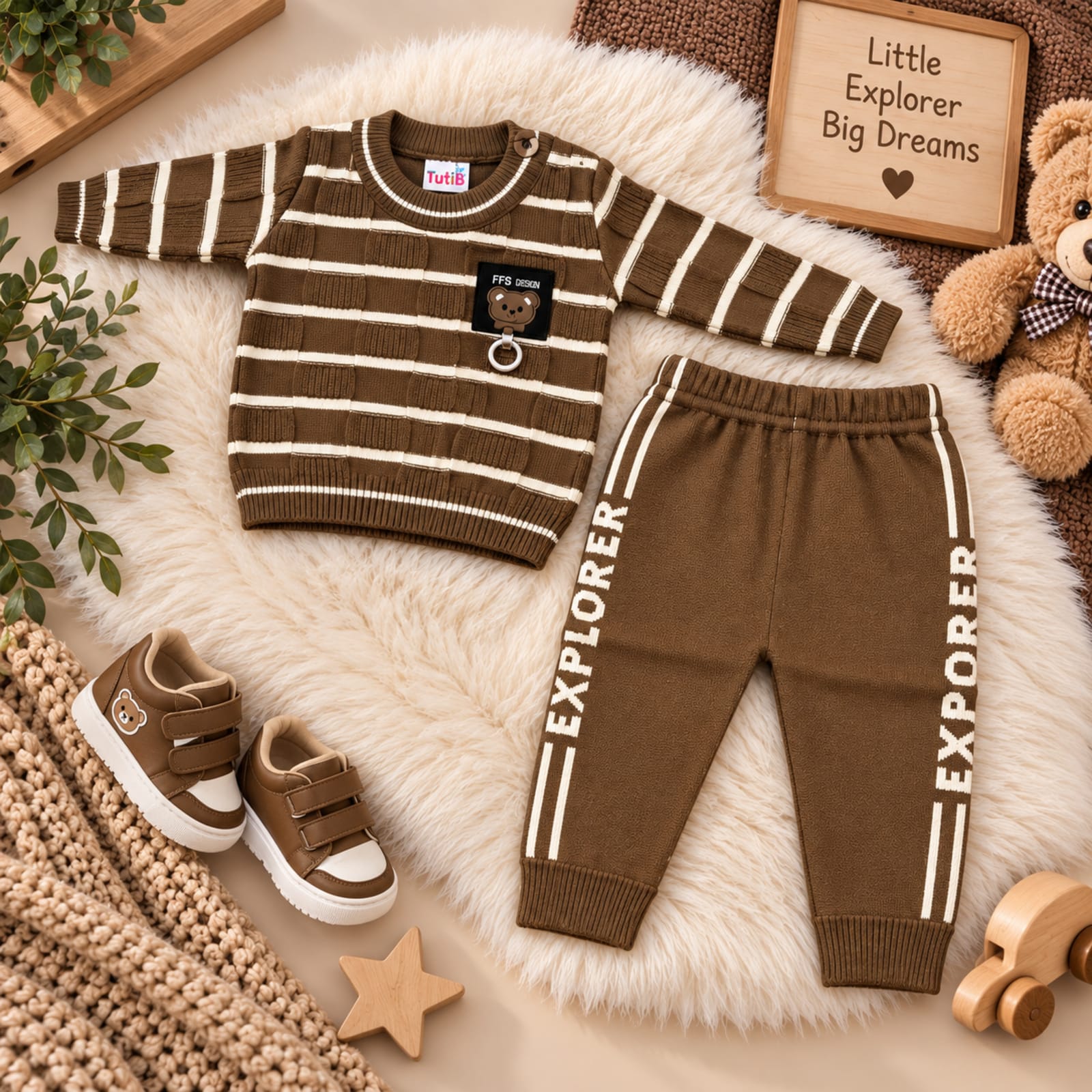 Little Gentleman Multi Colors Wool 2-Piece Newborn Winter Set